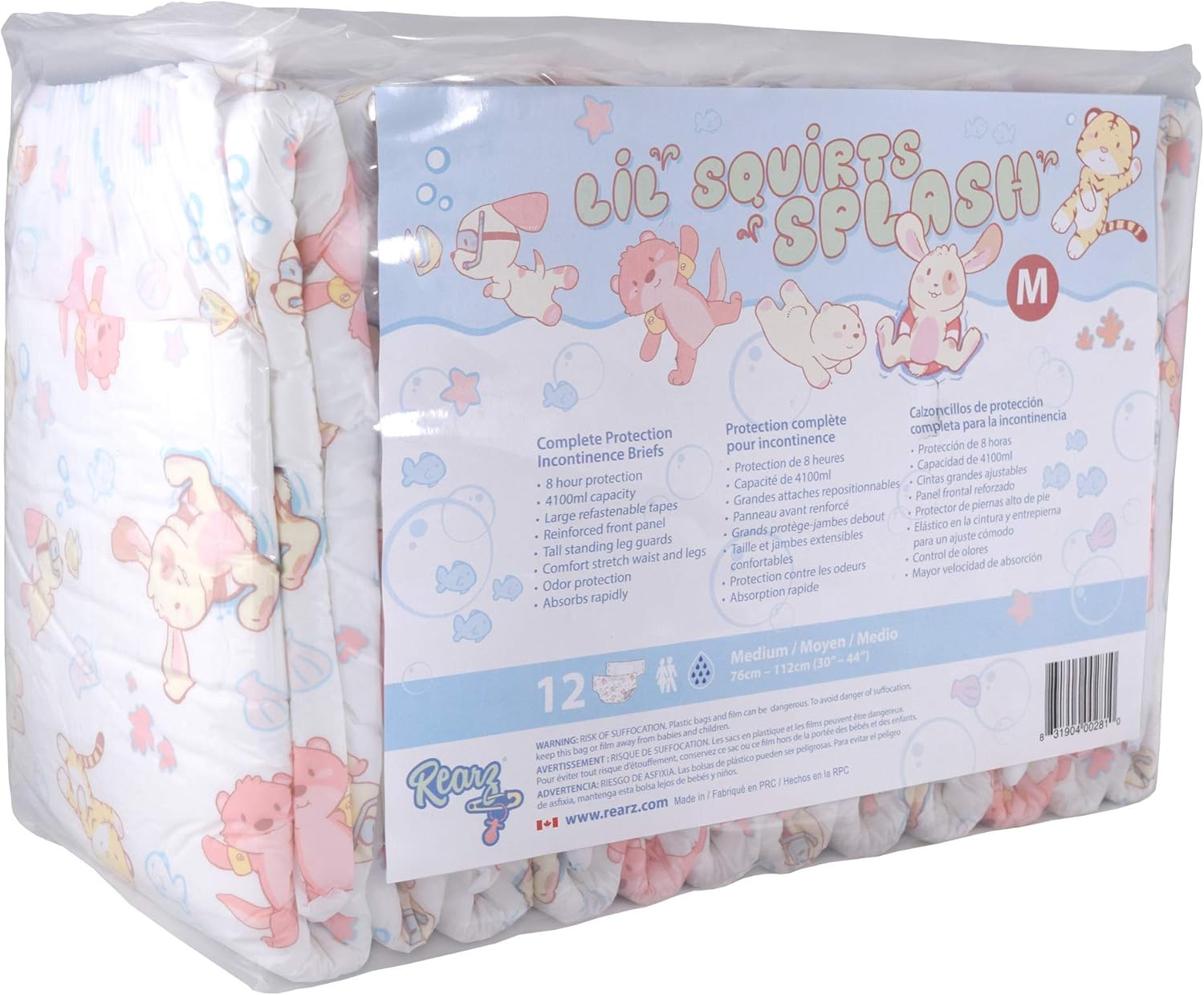 Rearz - Lil' Squirts Splash - Adult Printed Diapers (16 Pack) (X-Large)