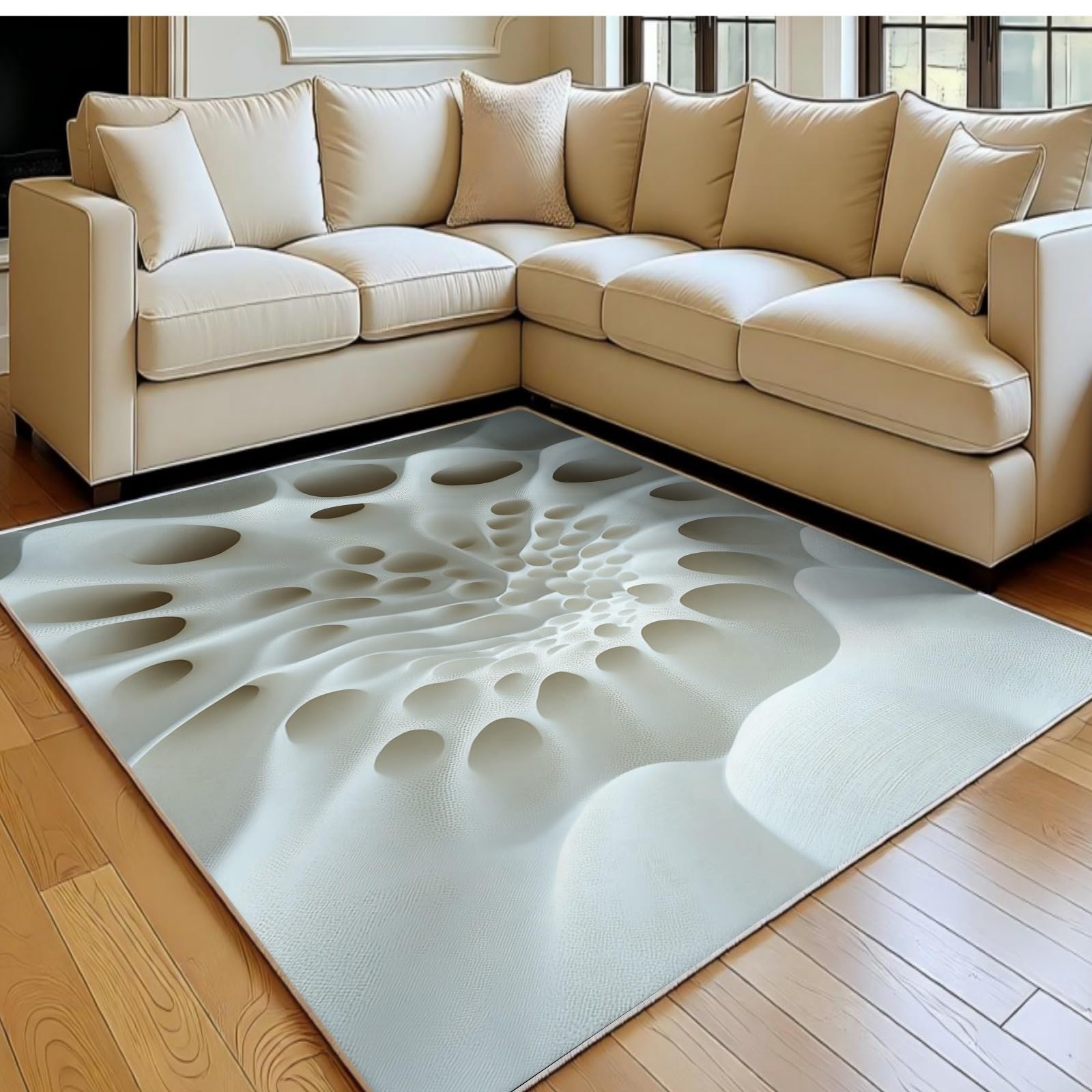 Tapis abstrait pétales blanc 160x230 fini les glissades grâce au revêtement antidérapant lavable