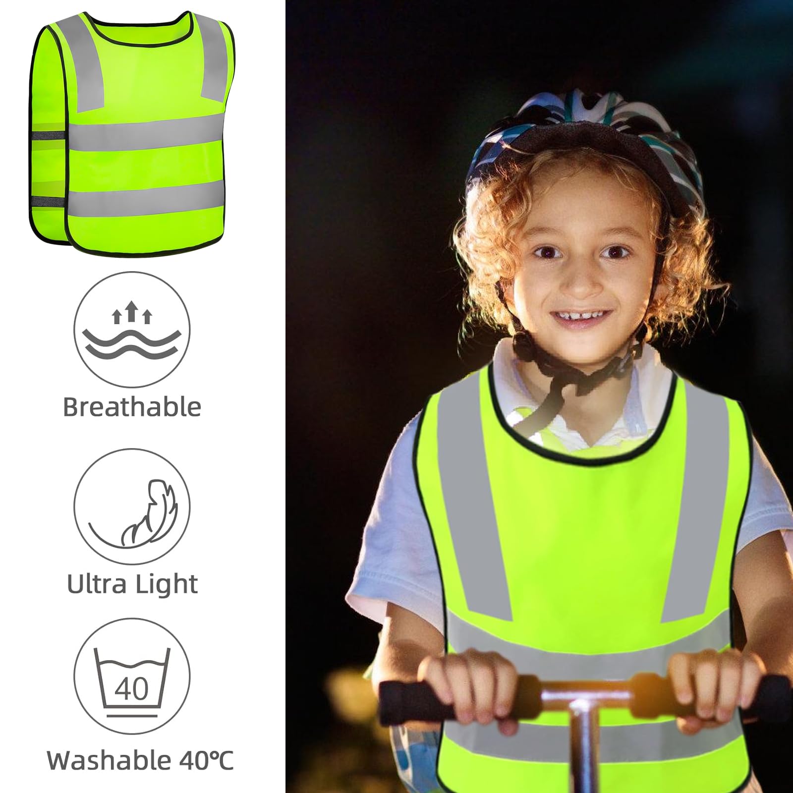 8 Pièces Gilet de Sécurité pour Enfants, 360° Visibilité à Gilet Réfléchissante pour 3-12 Ans Enfants, Gilet Jaune Réfléchissant Oui Nuit Marche Idéale pour Garçons et Filles (Taille Universelle)