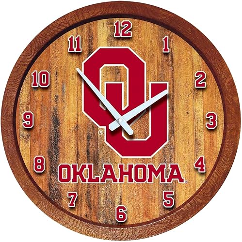 The Fan-Brand NCAA Oklahoma Sooners Reloj de pared con parte superior de barril de imitación para decoración de bar, decoración de fiesta para el