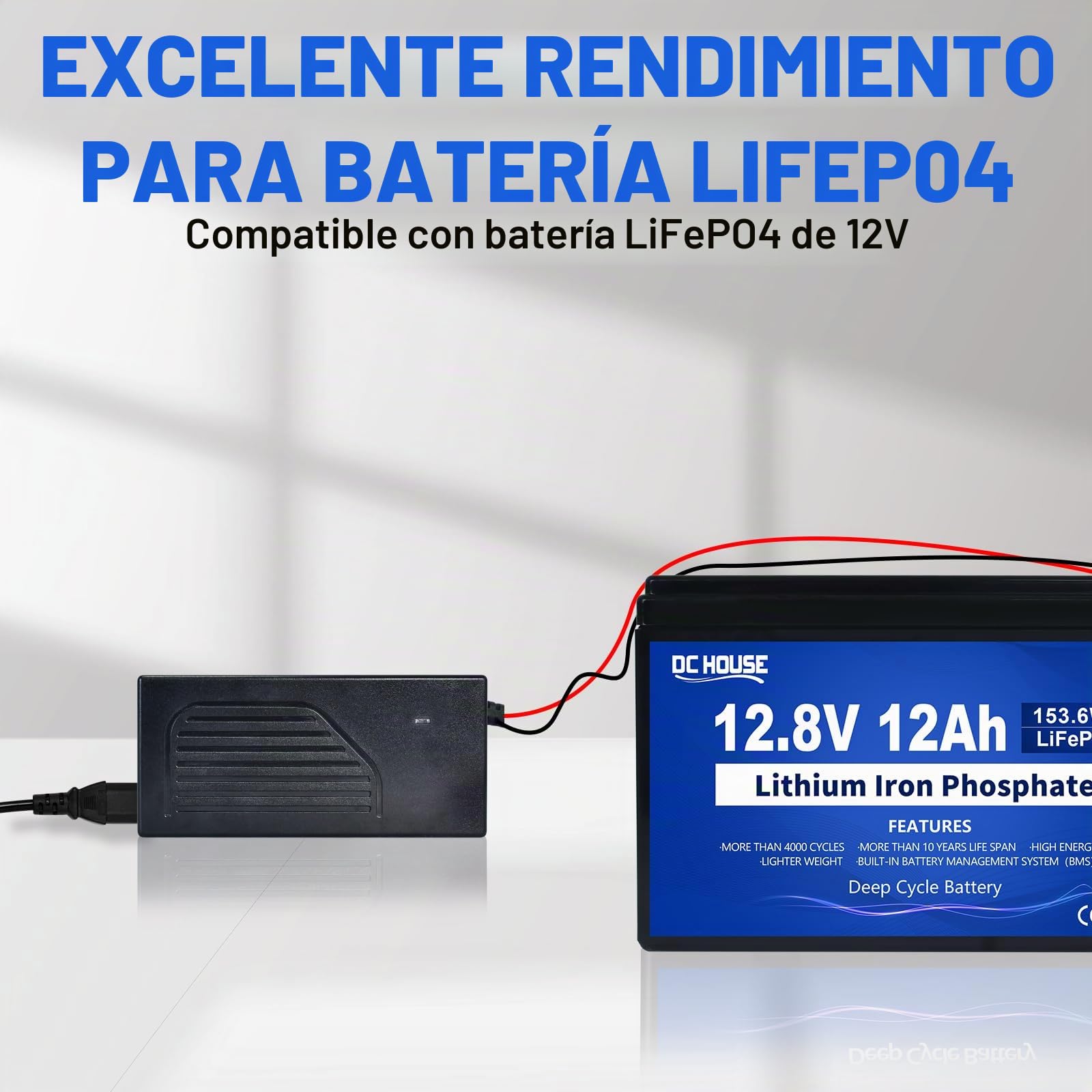 DCHOUSE Cargador de batería de litio automático inteligente de 4 A, 12 V, especialmente diseñado para baterías LiFePO4 de 12,8 V