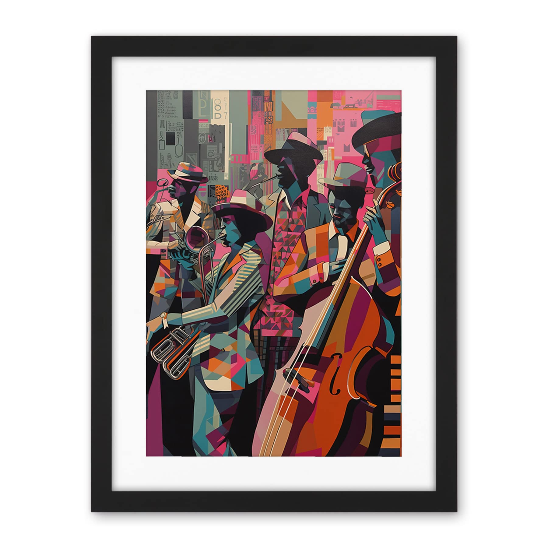 Artery8 New Orleans Jazz Festival Musicians Warming Up in the City Street Abstract Modern Painting Artwork Framed Wall Art Print 18X24 Inch