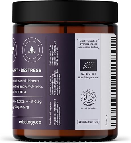 Miniatura 7 de Erbology Hibisco orgánico en polvo de 3.2 onzas, 45 porciones, Destress - De origen sostenible directamente de la granja en la India - Lote pequeño