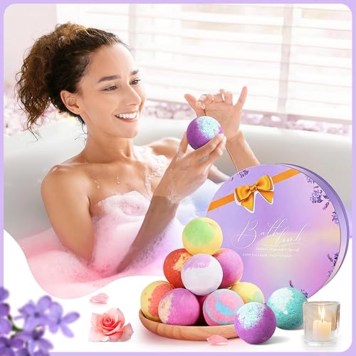 Miniatura 9 de Set de regalo de bombas de baño para mujer, 12 piezas y 12 aromas, bombas de baño para mujeres, regalos relajantes para mujeres, bombas de baño