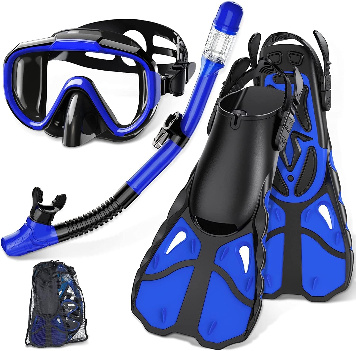 Matiko Snorkel Set with Fins for Adults, Mask Fins Snorkel Gear for Men and Women, Dry Top Snorkel Mask Snorkel Fins Combo Set with Travel Bag for Snorkeling, Diving, Swimming