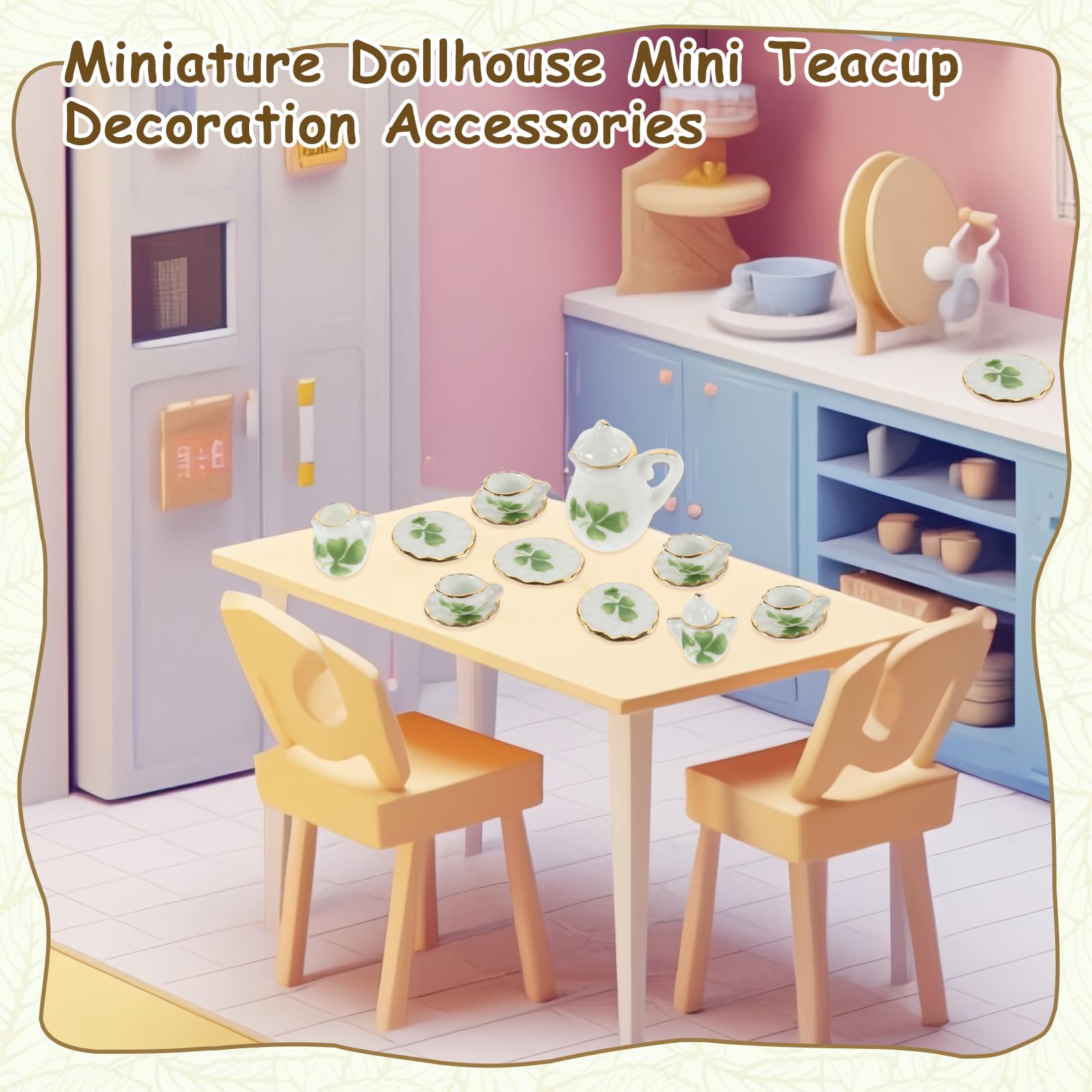 GUOYOU 1:12 Dollhouse Ceramic Tea Set 15 Pack Mini Porcelain Flower Tea Cup Set Dollhouse Accessories Kitchen Miniature Simulation Furniture Set Model for Baby Boy Girl Dollhouses - Image 3