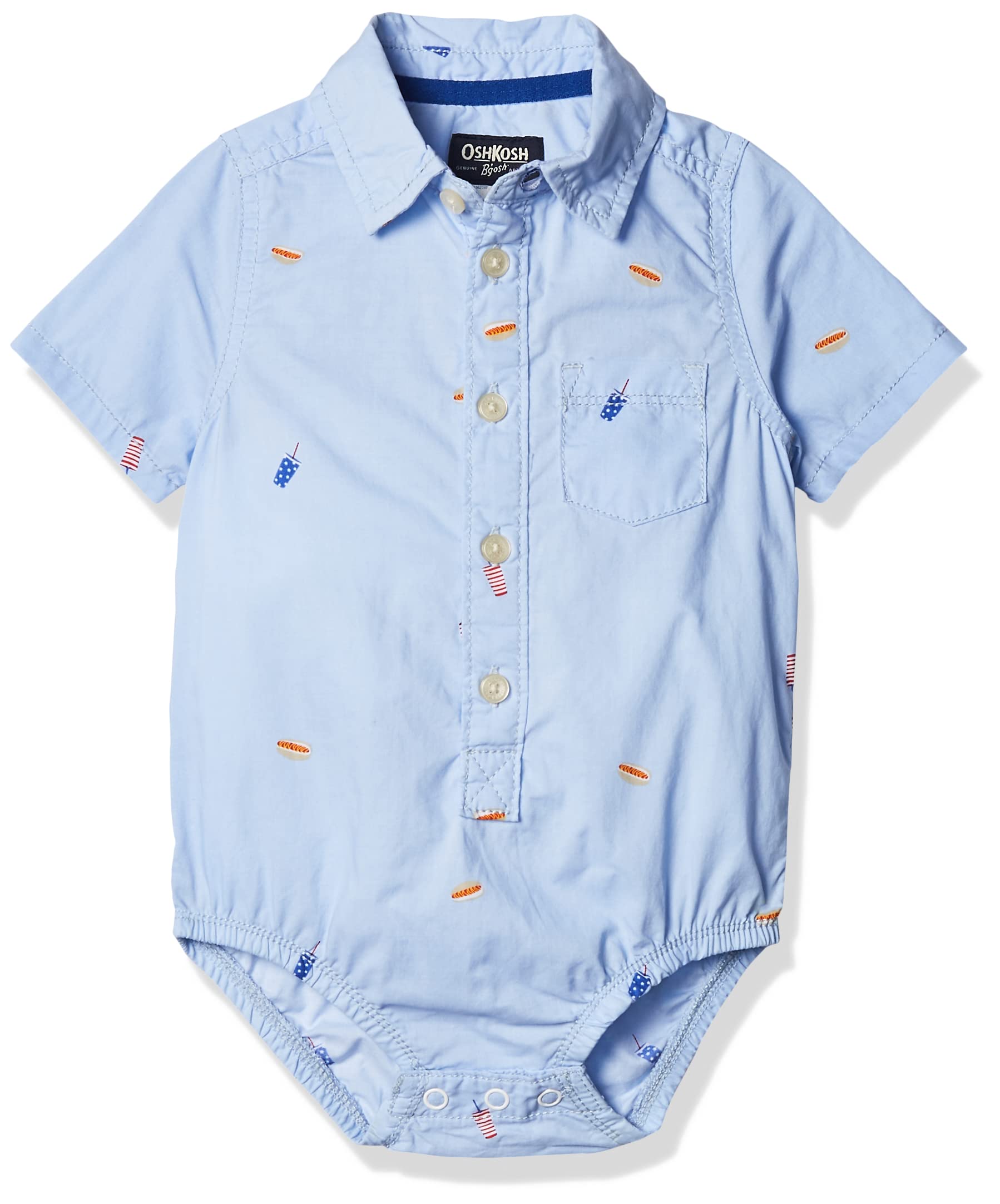 OshKosh B'gosh Baby Boys Short Sleeve Woven Bodysuit Button Down Shirt