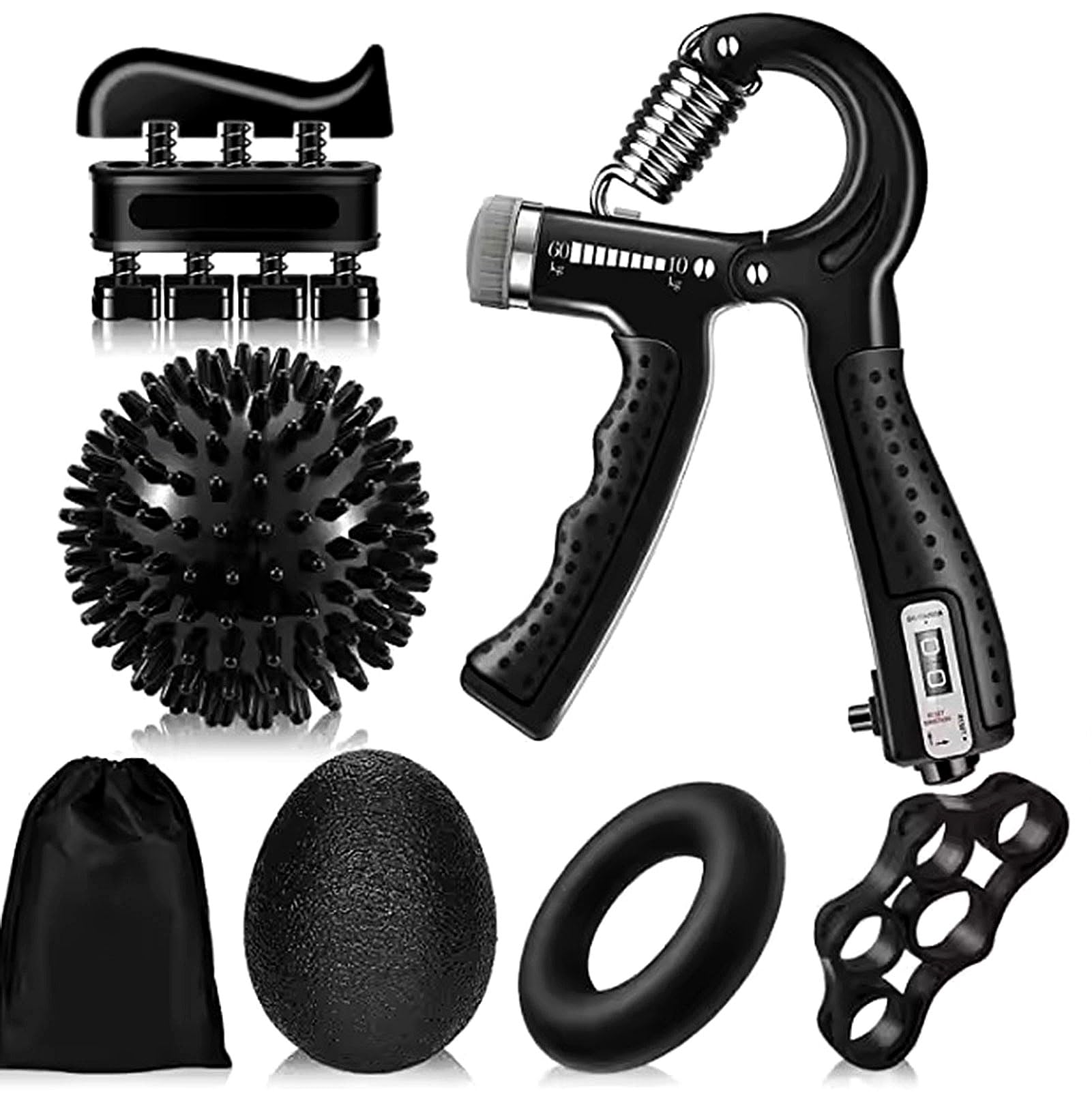 SOOFAM Hand Grip Strengthener Kit(6 Pack)，Hand Grip Strengthener，Finger Exerciser， Adjustable Grip Exercises Trainer，Stress Relief Ball and Forearm Workout Ring for Muscle Building and Injury Recover