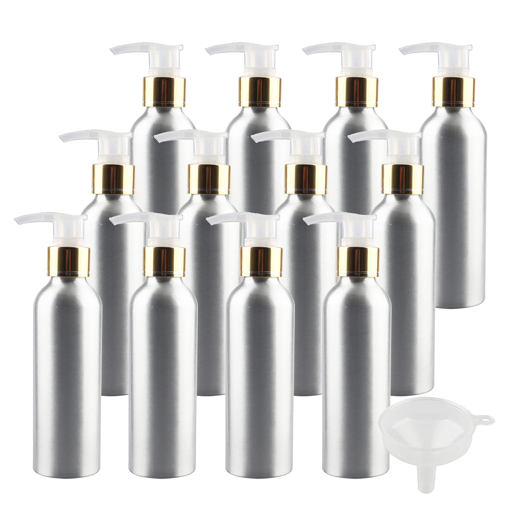 12 Pezzi, Alluminio Argento Bottiglie Dosatori per Shampoo, 150ml Bottiglie di con trasparente Pompa Ricaricabile per la cucina e il bagno Lozione Corpo Doccia Shampoo Gel Dispenser