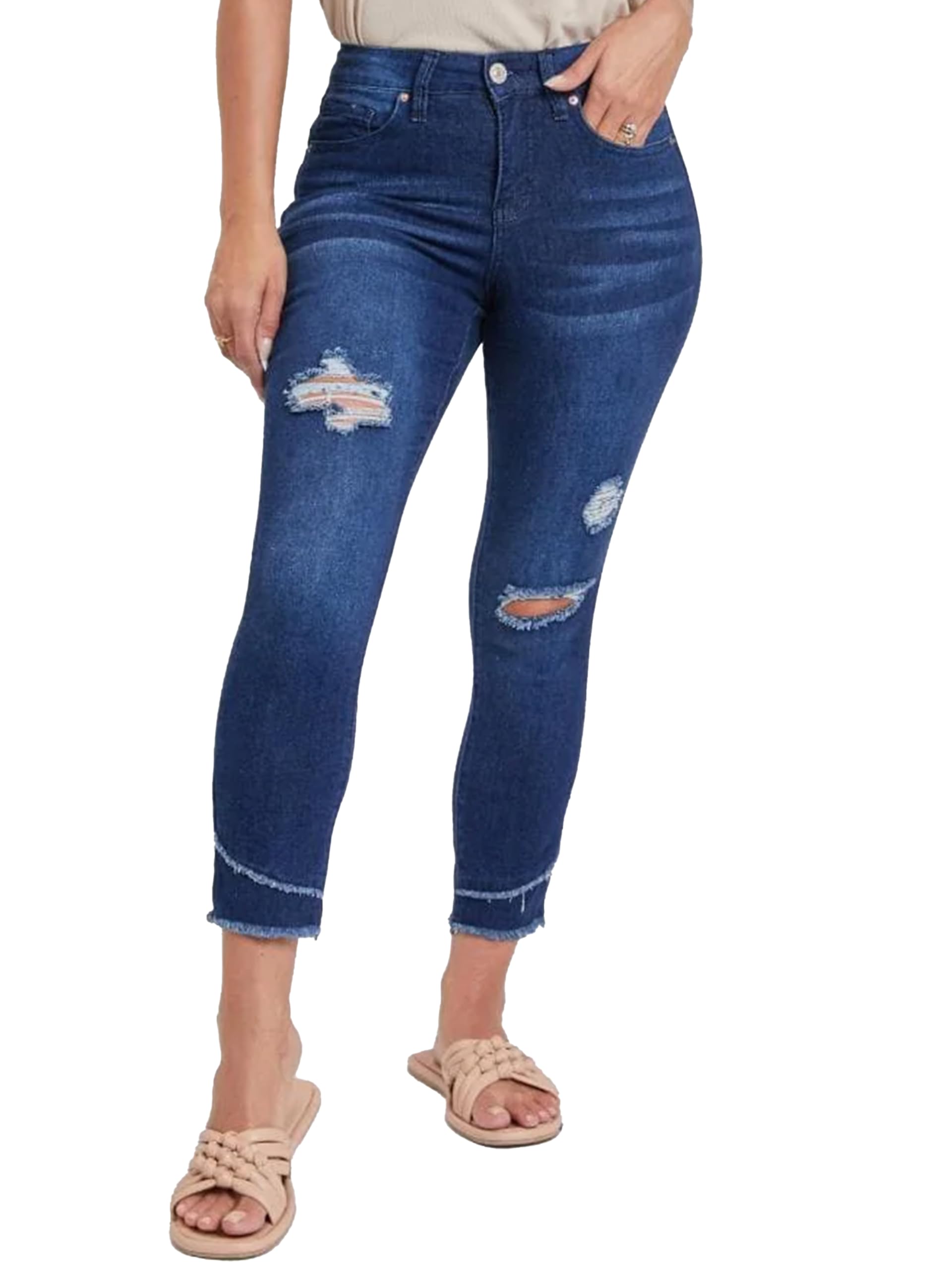 Royalty For Me Womens Women's Petite Skinny High Rise Ankle Jean with Slanted Double Frayed Hem Sustainable
