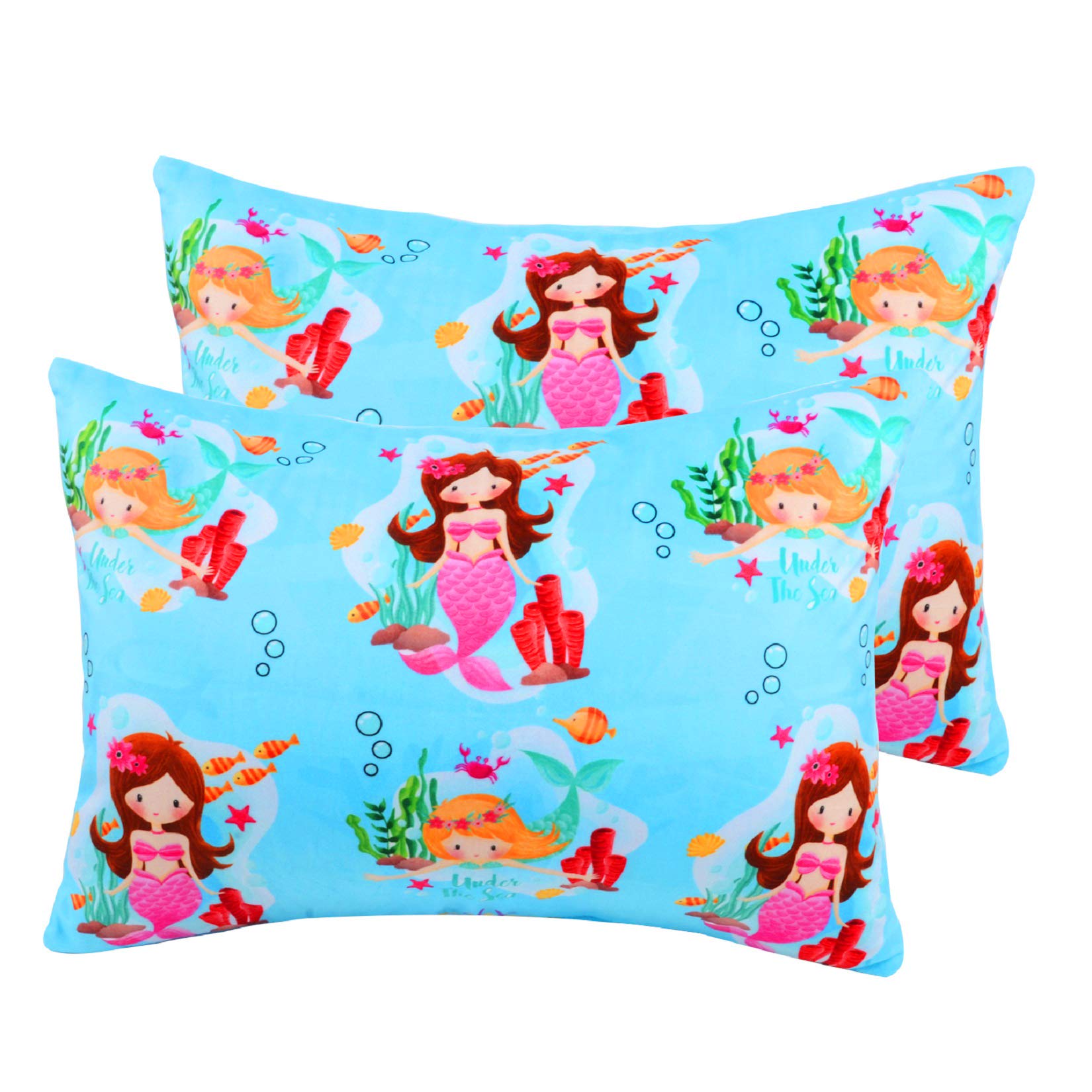 Sylfairy Toddler Pillowcase 2 Pack 14"x19" Fit for 13"x18", 12"x16" Pillow, Animals Throw Pillow Cover Soft Bedding Pillow Case for Kids (Mermaid (Microfiber))