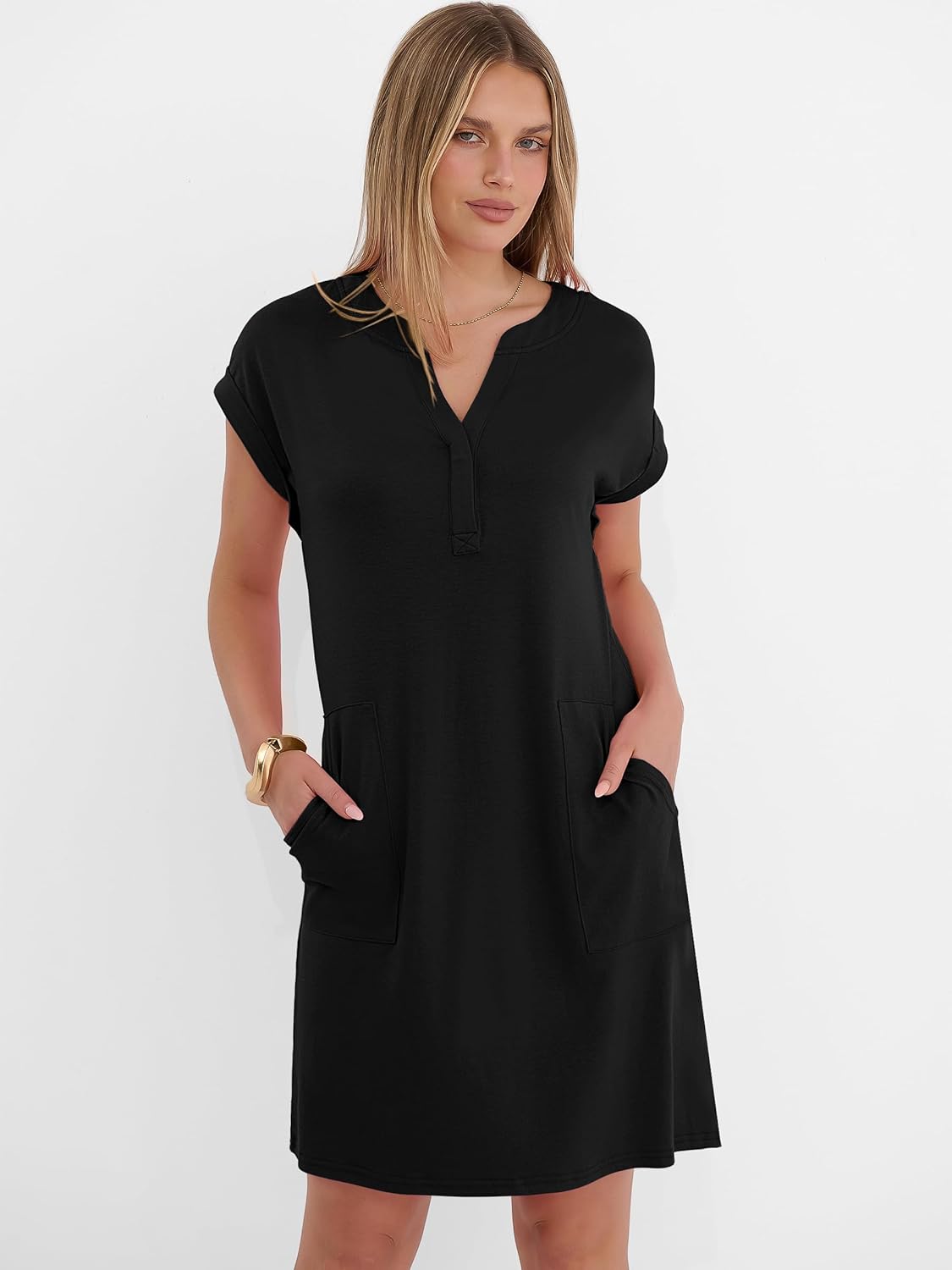 ANRABESS Summer Dresses for Women Casual V Neck Short Sleeve Mini Tshirt Dress 2026 Loose Fit Beach Vacation Shift Sundress