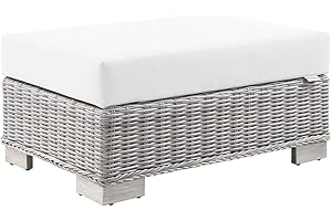 Modway Conway White Wicker Rattan Outdoor Patio Ottoman