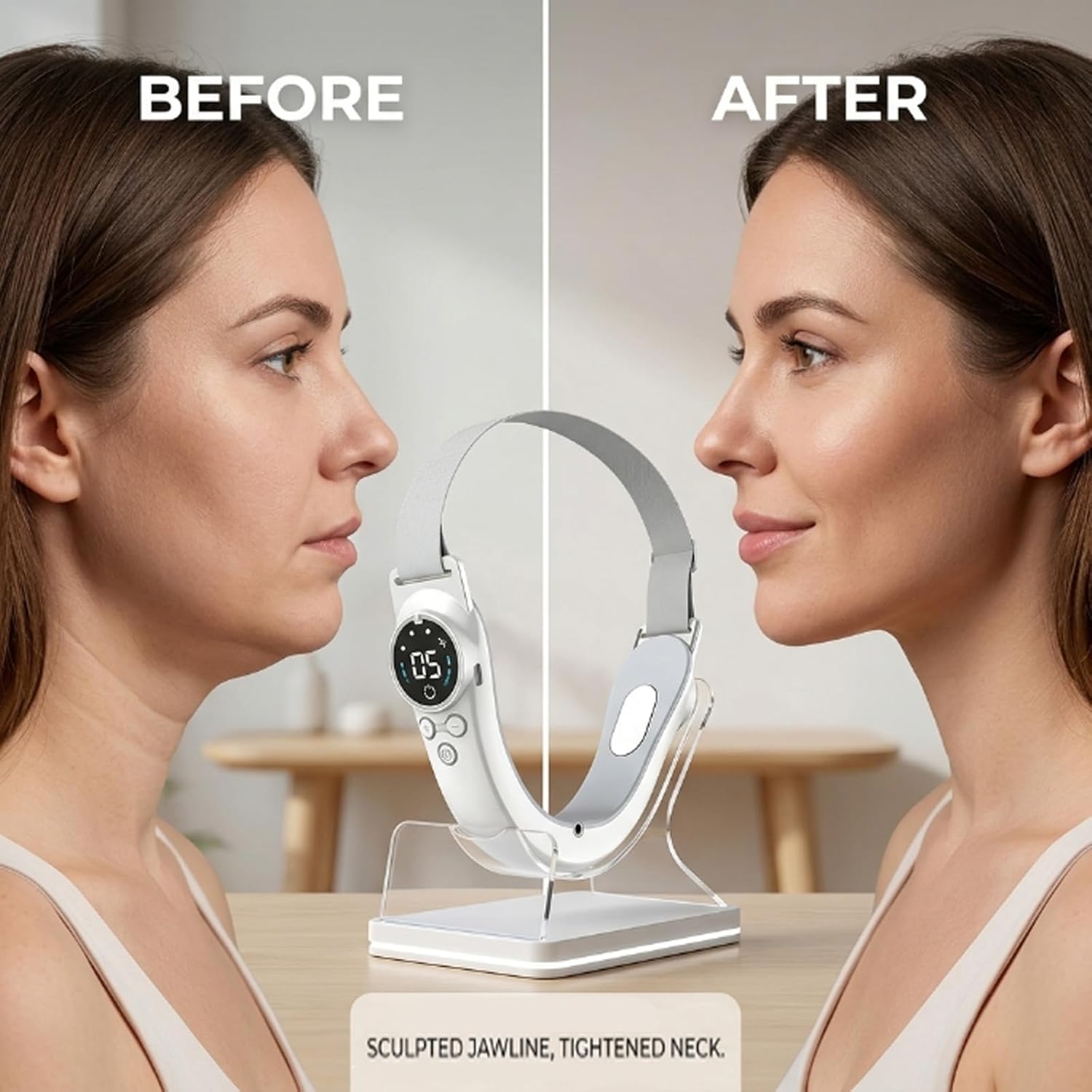 V-Lift Facial Device, Electric V-Line Jaw Sculpting Tool, 9 Adjustable Intensities, Rechargeable Facial Tightening Device for Jawline Shaping and Daily Facial Care (White)