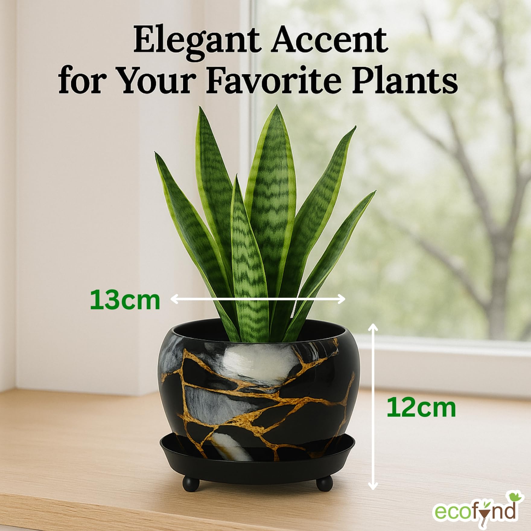 ecofynd Lily Black Metal Plant Pot - Indoor Outdoor -2