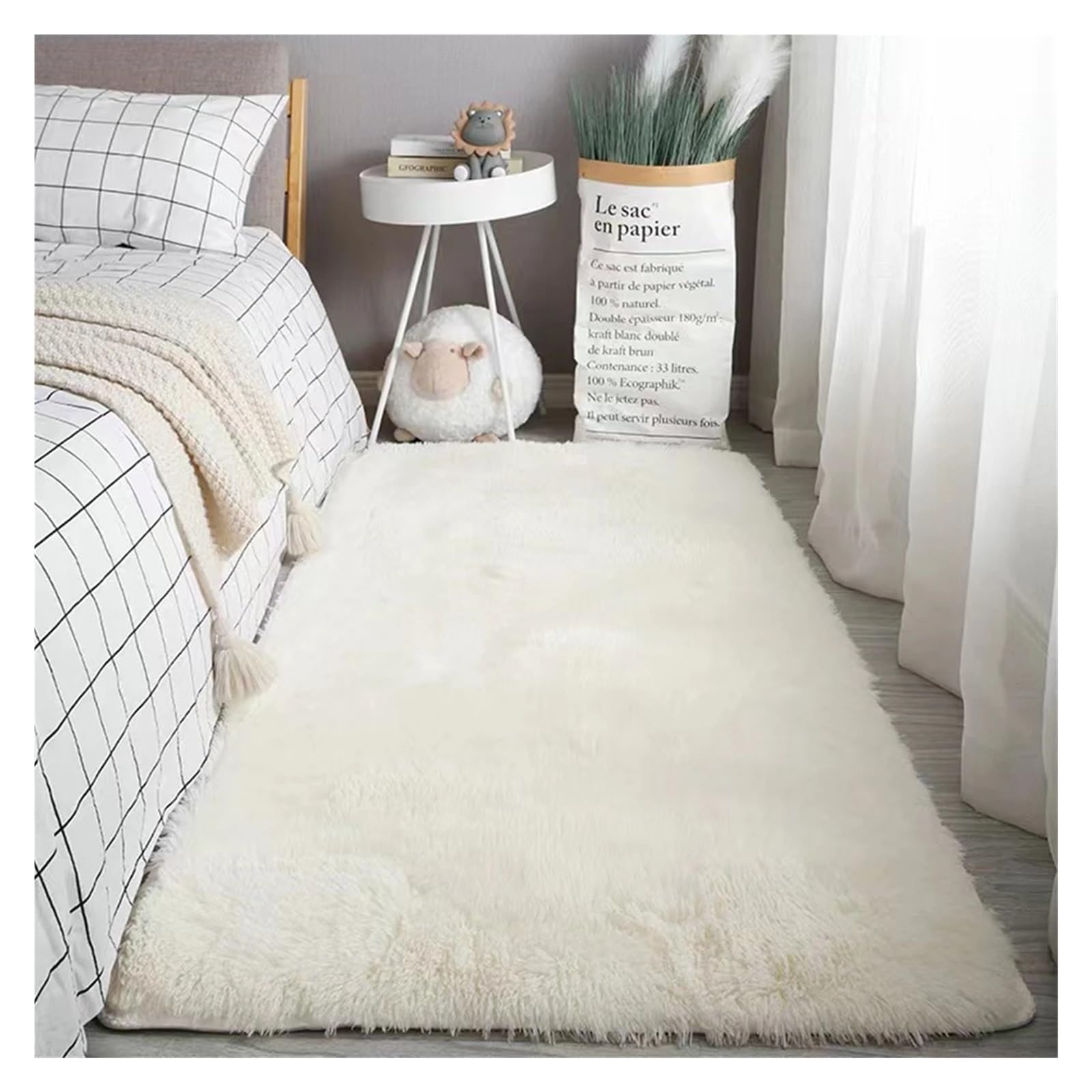 Tapis de chambre doux et antidérapant en peluche moelleuse blanche 60x160cm