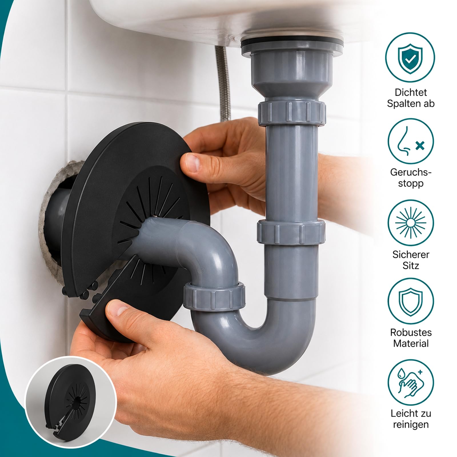 Heizungsrohr Rosetten 6er Set, Flexible Rohrabdeckung zum Aufklipsen, Rohrmanschette für Heizkörperrohr Wasserrohr Wand und Boden, Universal 30-55 mm, Schwarz