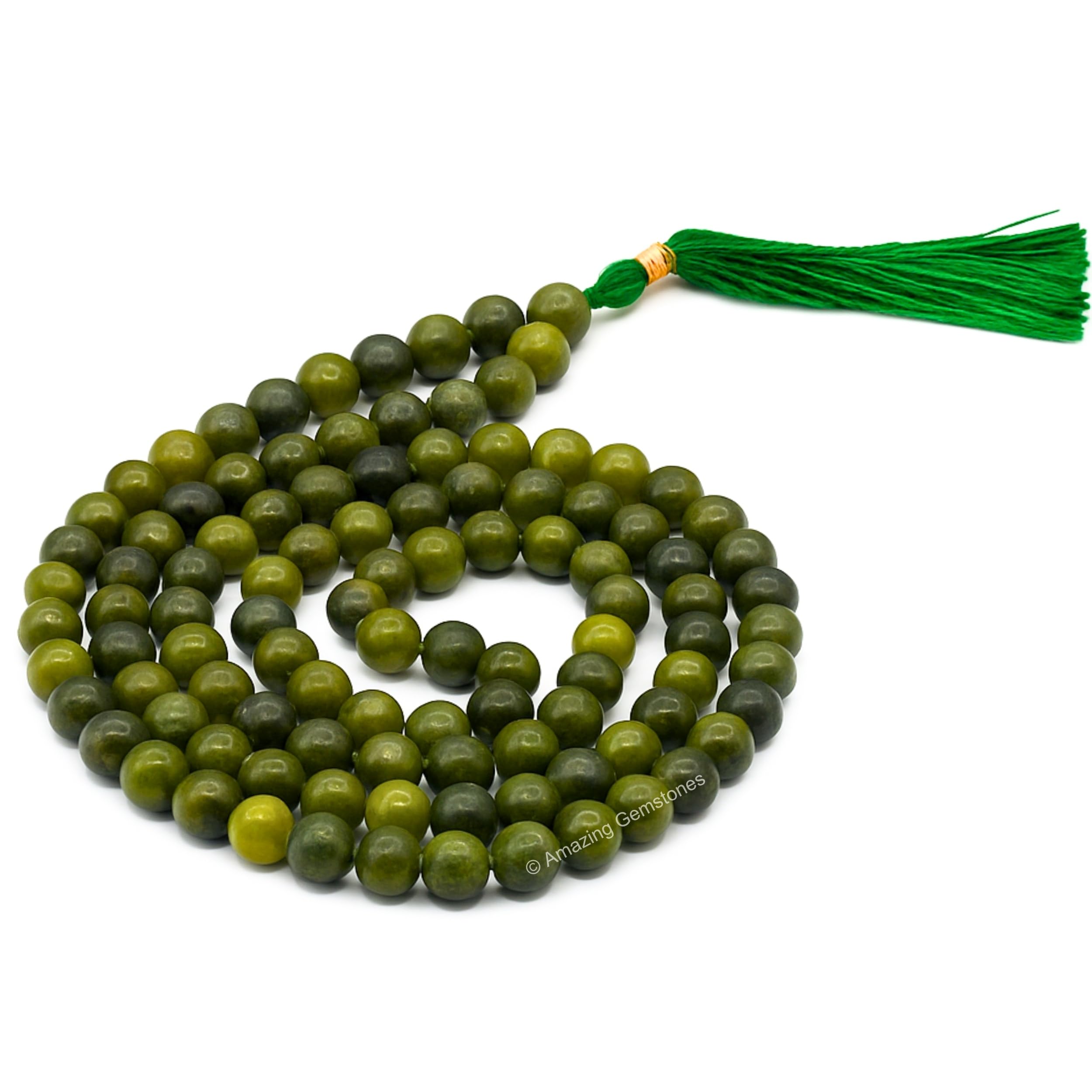 Japa Mala 108 cuentas de oración collar y pulsera Mala para meditación, Without Knots, Gema, Jade