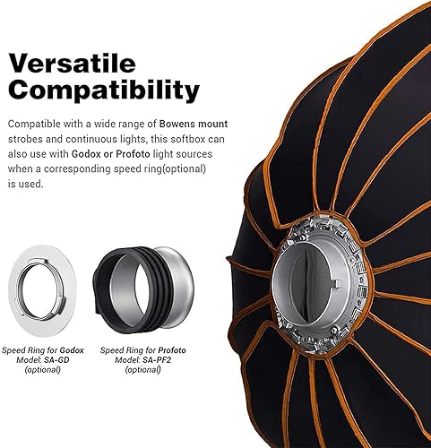 Miniatura 5 de Godox QR-P90 35.5"90cm Bowens Mount Softbox con difusor frontal e interior, rejilla de tela, para Godox SL60W SL60IID SL60IIBi SL150WII VL150 VL300