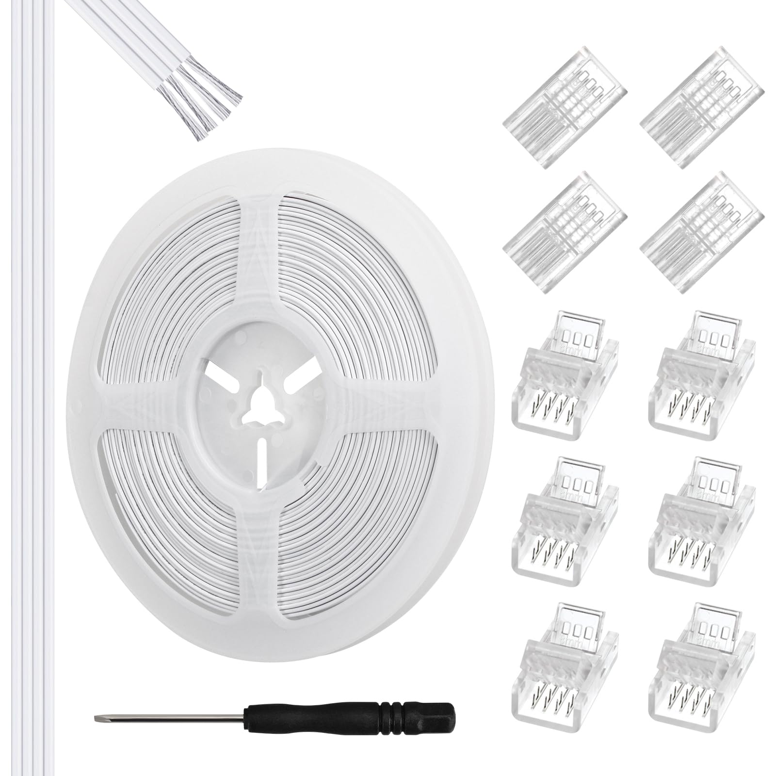 Photo 1 of 10Pcs 8mm 4 Pin RGB LED Light Strip Connectors and 32.8ft 4 Pin 22AWG Extension Cable Solderless LED Connectors for Waterproof or Non-Waterproof 8mm Wide SMD RGB 5050 LED Strip Lights(IP20/IP65)