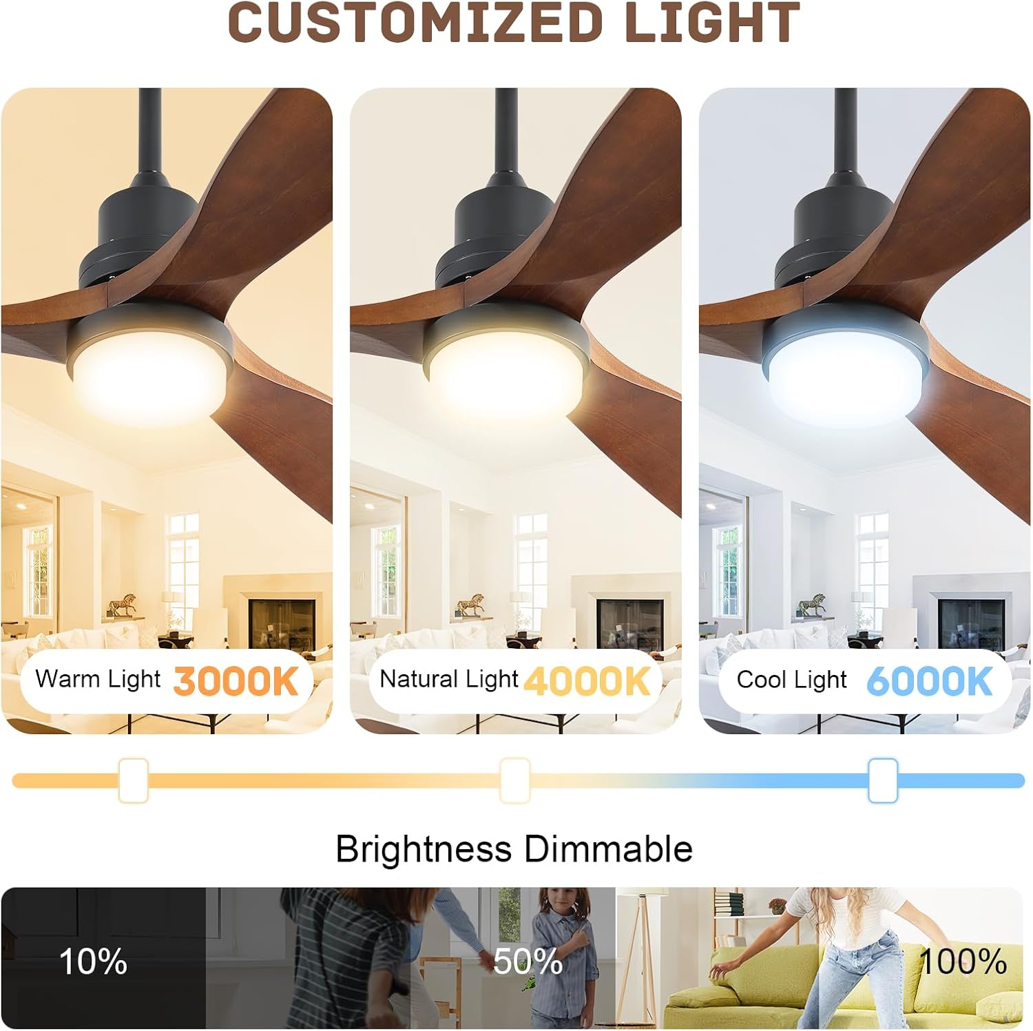 Sofucor Smart Ceiling Fan with Light, 52 Inch Solid Wood Ceiling Fans with Lights and Remote,Work with Alexa/Google, Low Profile Indoor/Outdoor Ceiling Fan, Quiet DC Motor, for Bedroom Patio Farmhouse