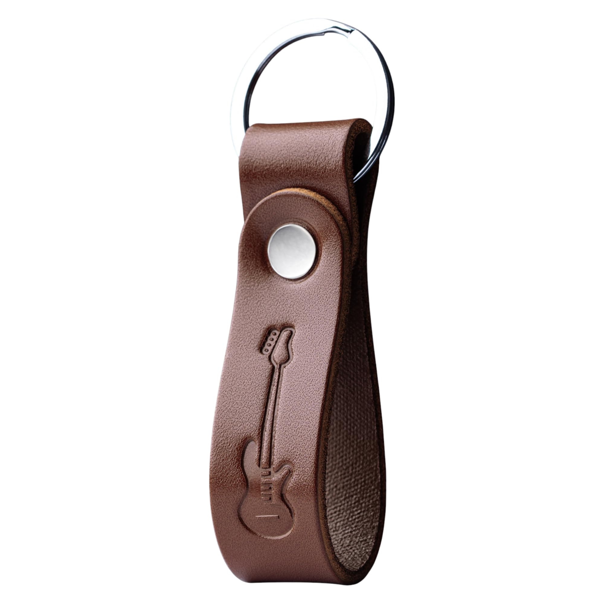 MAGOR Leather Keyring with Hot Embossed Design for Men & Women, Personalised Brown Leather Key Ring Gift for Him, Her, Mum & Dad, Premium Accessory for Car or Home Keys (Guitar)