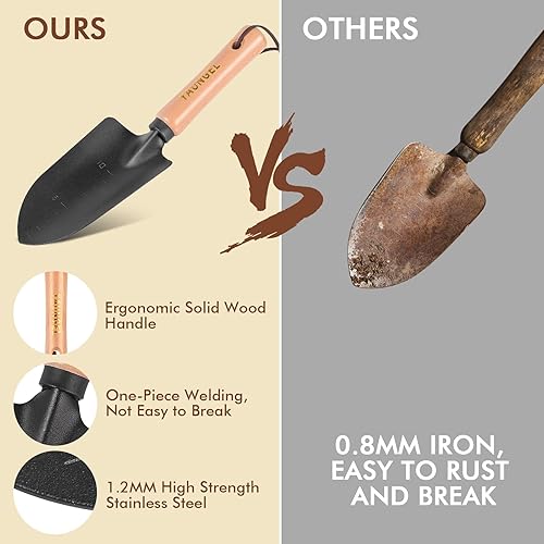 Miniatura 3 de YAUNGEL - Juego de herramientas de jardinería de acero inoxidable resistente, herramientas de mano con mango de madera, bolsa de almacenamiento,