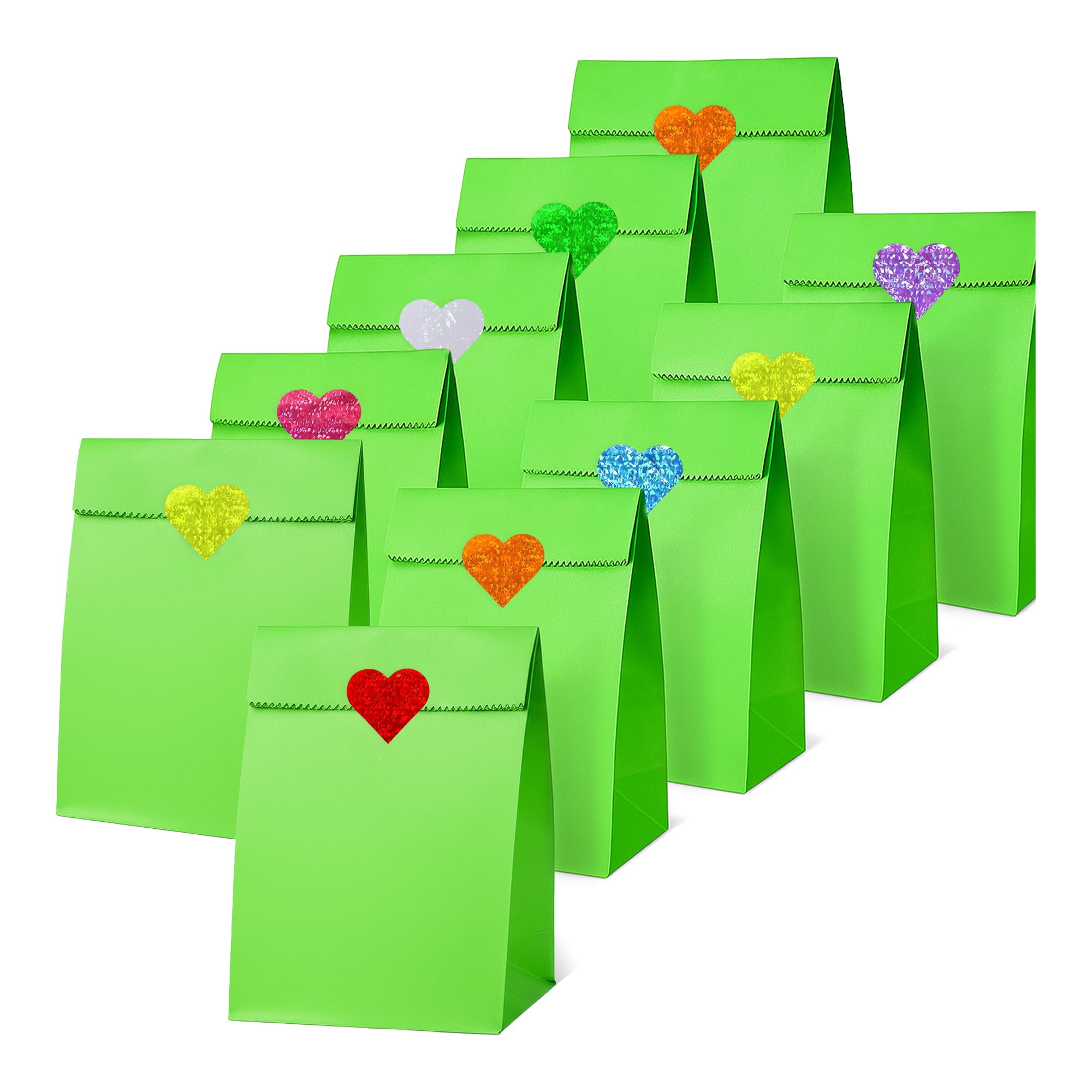 Thepaperbagstore 50 Light Green Paper Bags with Heart Stickers