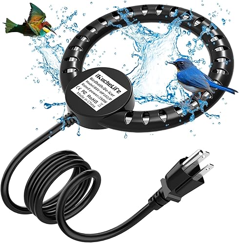 ikuchelife Calentador de baño para pájaros de 250 W para exteriores en invierno, descongelador para baños de pájaros con control termostático,