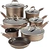 Anolon Advanced Hard Anodized Nonstick Cookware Pots and Pans Set, 12 Piece, Bronze