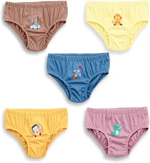 YUV Boys 100% Cotton Briefs Multicolor Pack of 5, Soft Breathable Stretchable Underwear with Fun Prints - 1 Year to 12 Years Price In India