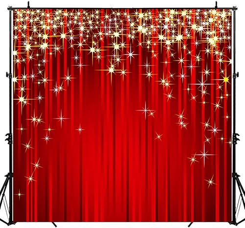 Sensfun 6x6 pies Telón de fondo rojo con estrellas de Navidad, purpurina dorada, estrella de fotografía, fondo de foto con serpentina roja, telones