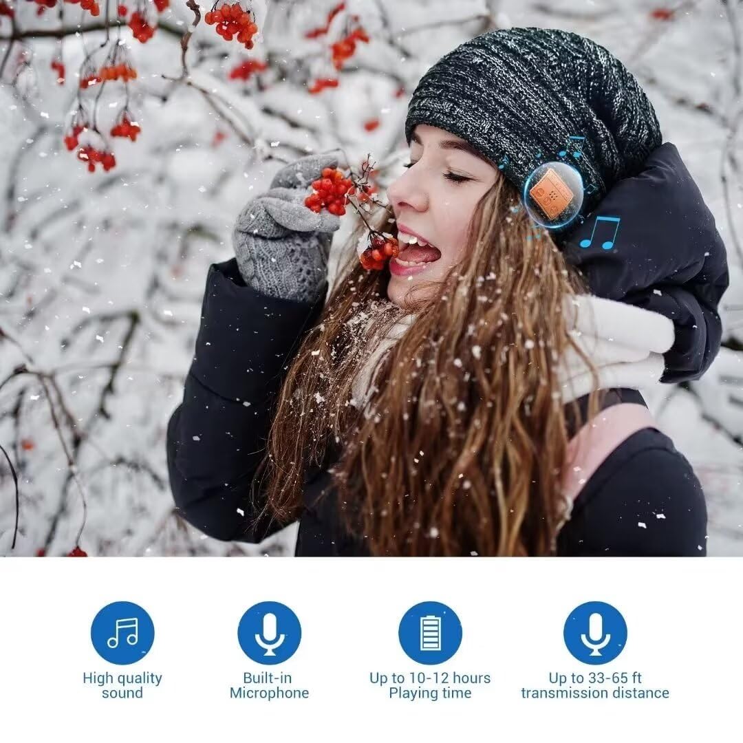 Regalo Uomo Donna Cappello Bluetooth Berretto Sci Regalo Natale Cappello Sportivi Uomo Musicale Bluetooth Lavorato a Maglia Berretto Cappello Invernali con Cuffie Stereo e Microfono Vivavoce