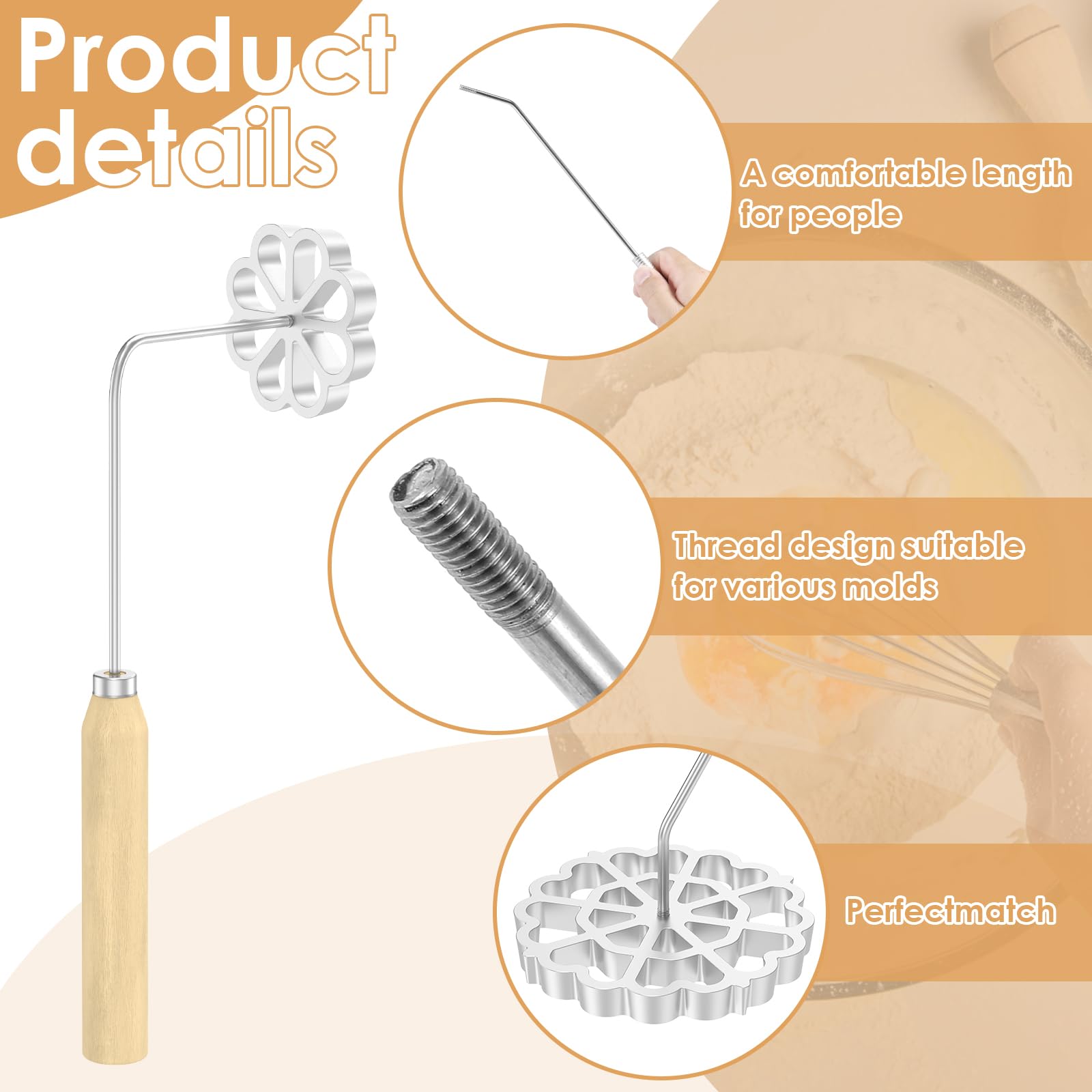 Set di 6 stampi in ferro per rosette, con manico, per waffle e