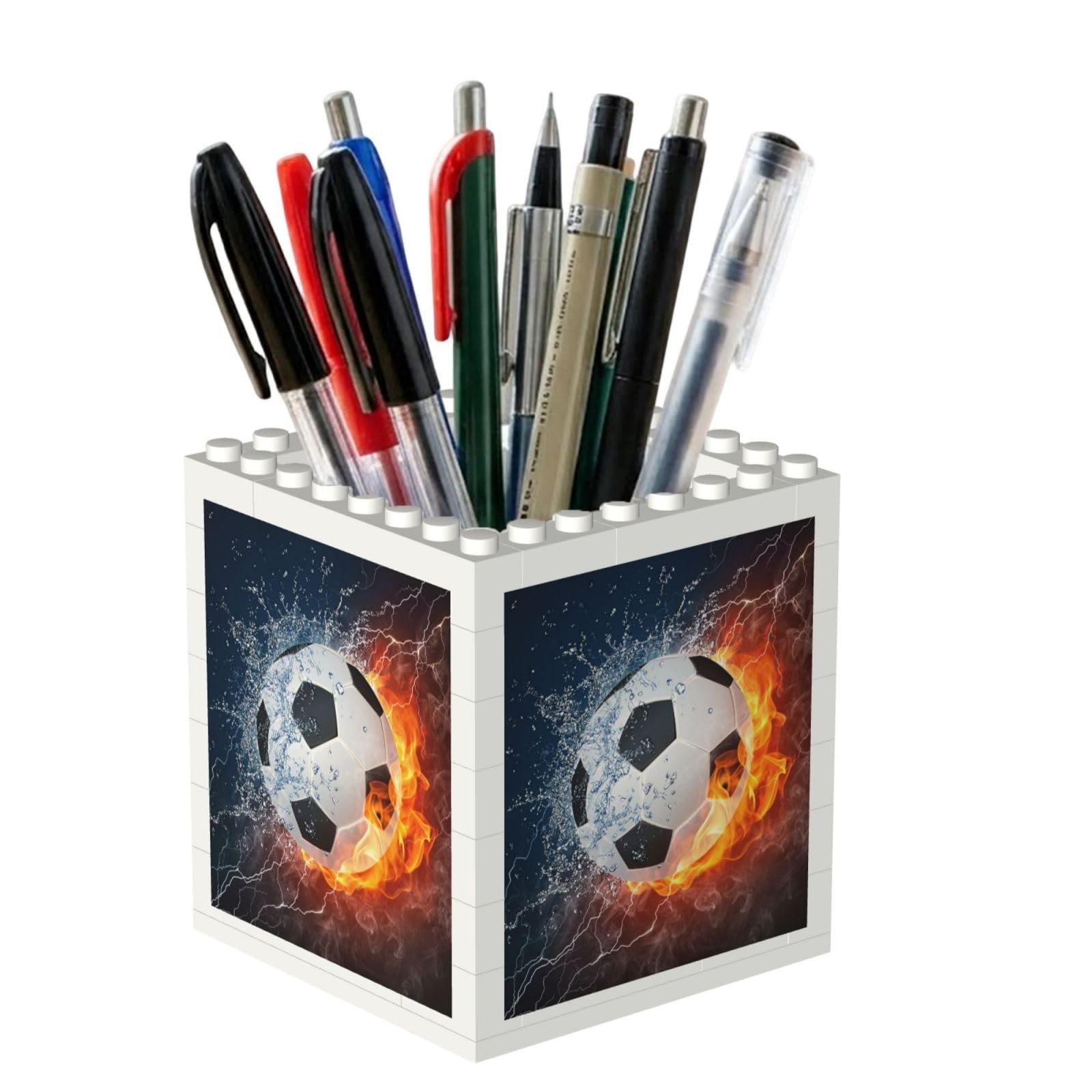Poadnly Football In Water And Fire, Pen Pot Pencil Holder for Office Home School, Compact Desk Organiser for Office Stationery