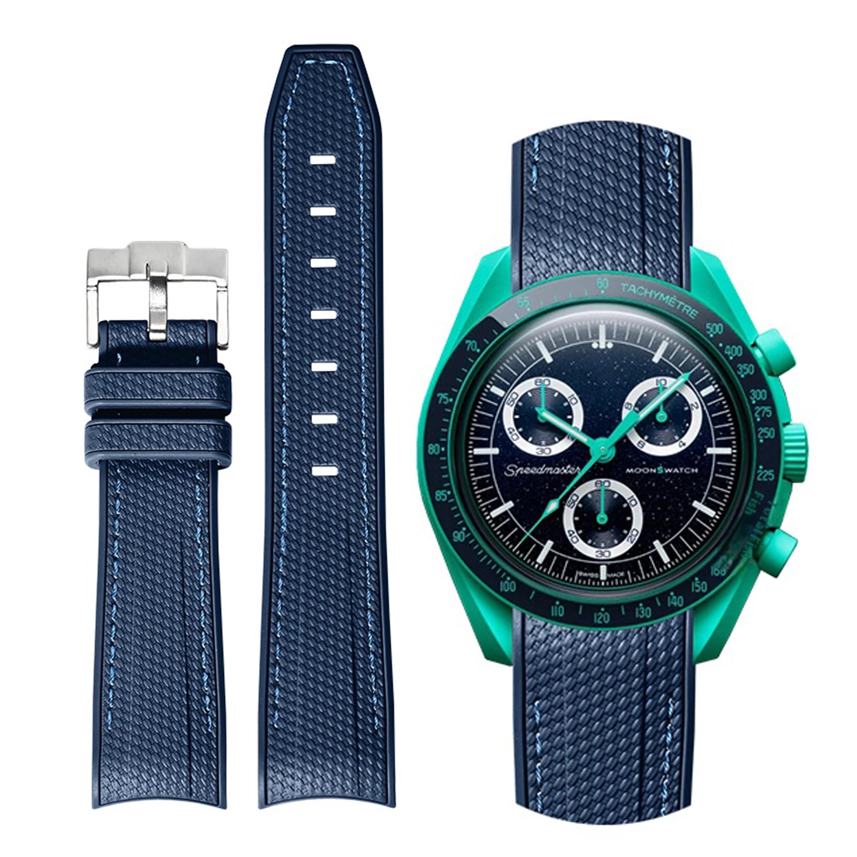 BONACE Bands for Moonswatch Watch,Curved SIlicone Strap Compatible with Omega X Swatch 20mm Watch,Swatch Omega Moonswatch Speedmaster Replacement No Gap Strap Men Women