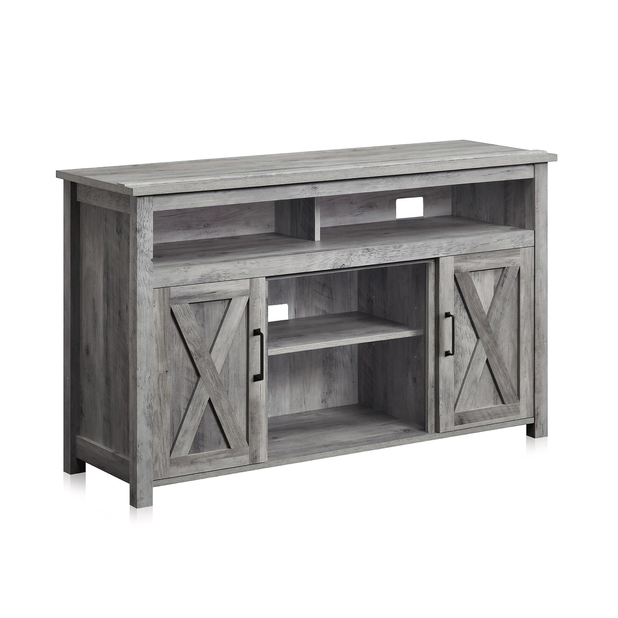 BELLEZE Modern 48 Inch Barn Door Wood TV Stand & Media Entertainment Center Console Table for TVs up to 50 Inches with Two Open Shelves and Cabinets - Corin (Gray Wash)