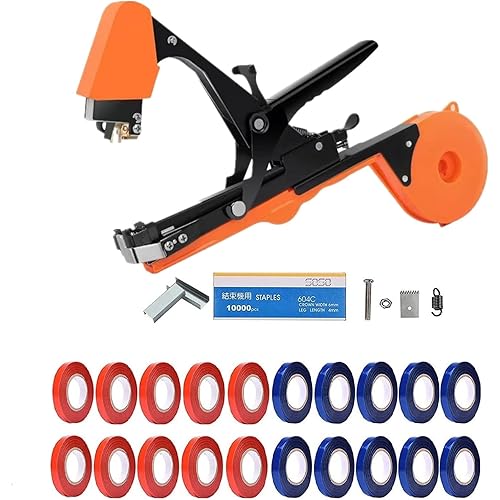SUCA Plant Tying Machine, Plant Tape Cattle Panels for Garden,Plant Vine Tying Tool with 10000pcs Staples 21 Rolls Tape Plant Tape Gun for Grapes,Tapener (tapetool set1pcs)