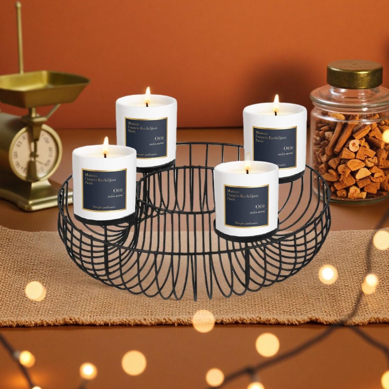Portacandele dell'Avvento con 4 supporti in ferro per ghirlande natalizie per centrotavola da tavola, decorazioni per la casa, regalo di Natale