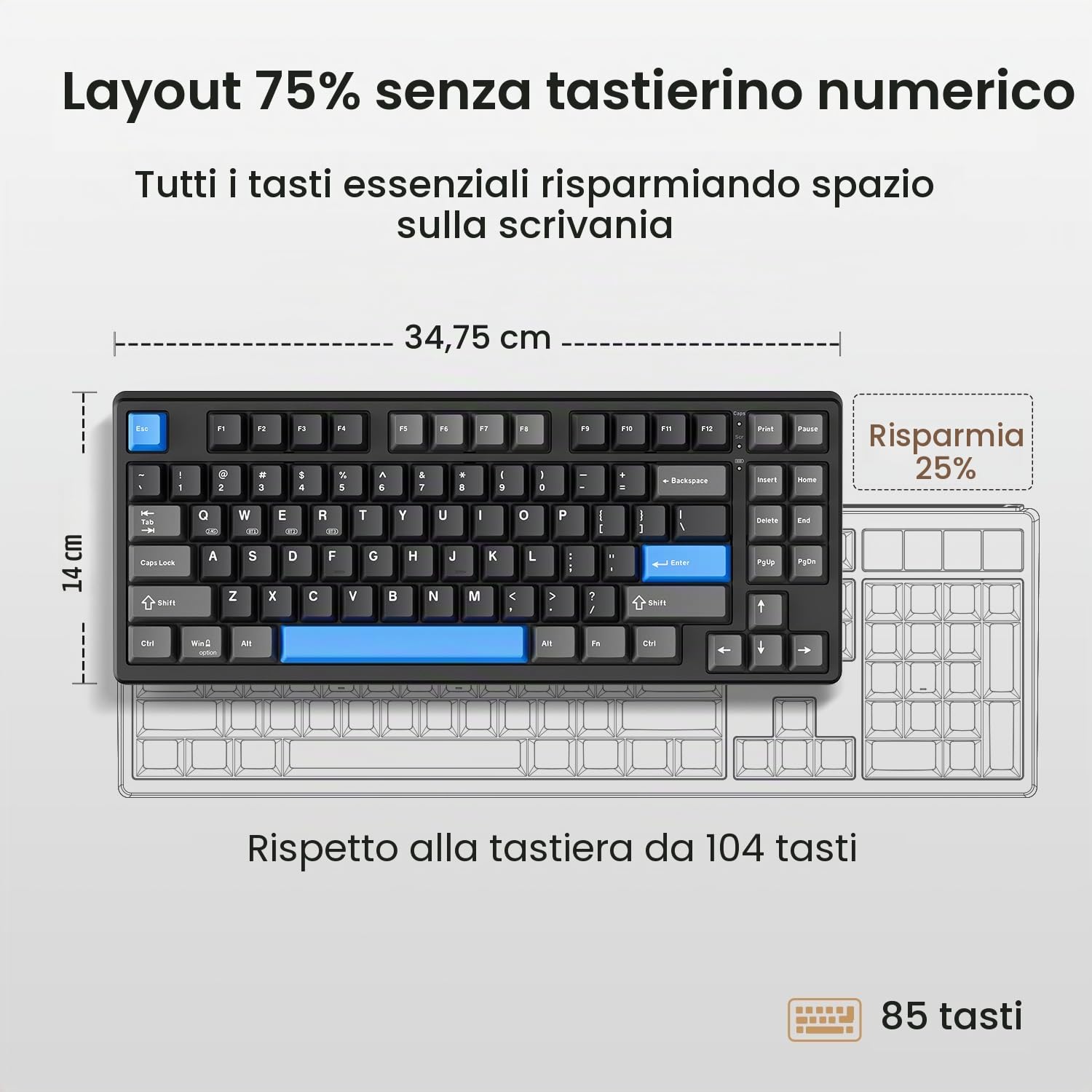 Kisnt Tastiera meccanica wireless, guarnizione montata con suono cremoso, Bluetooth/2,4 GHz/USB-C, hot swap personalizzato, retroilluminazione RGB, layout compatto al 75% per gaming/digitazione/Win