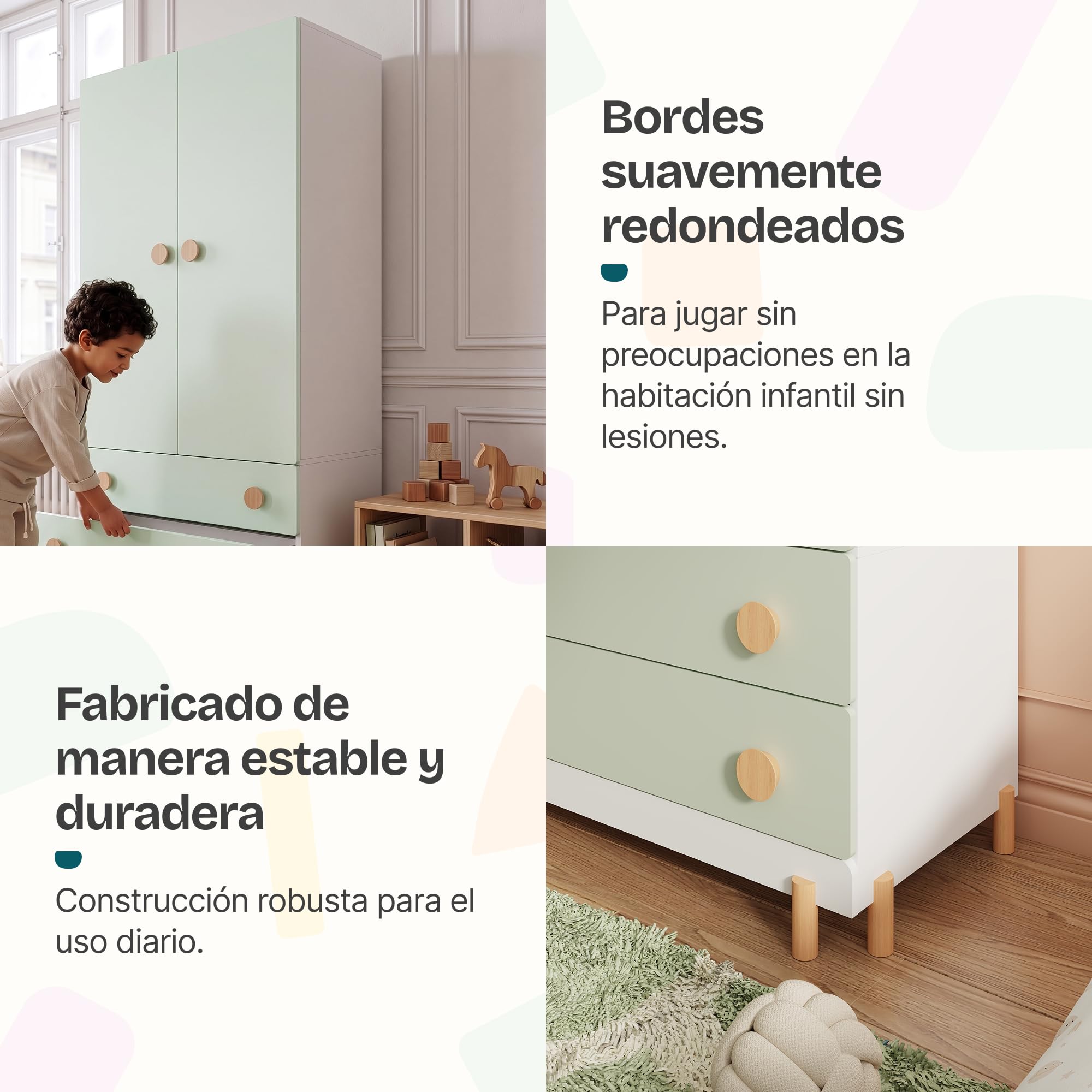 [en.casa] Armario ropero Infantil Vaarentaa con 2 cajones 156x80x41cm Verde