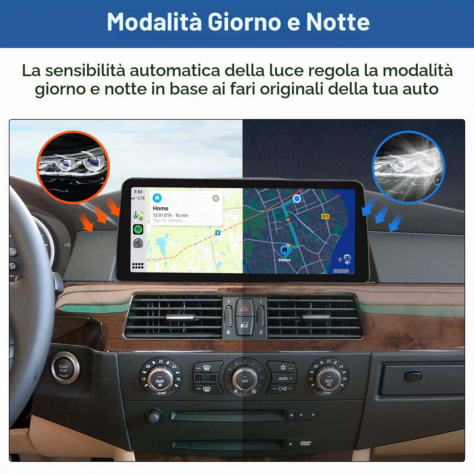 Road Top Autoradio CarPlay 12,3" per BMW Serie 5 E60 E61 con CCC 2003-2008 | Schermo Touchscreen ultrasottile Linux HD IPS, CarPlay senza fili, Android Auto, MirrorLink, Navigazione, Autoradio Bluetooth