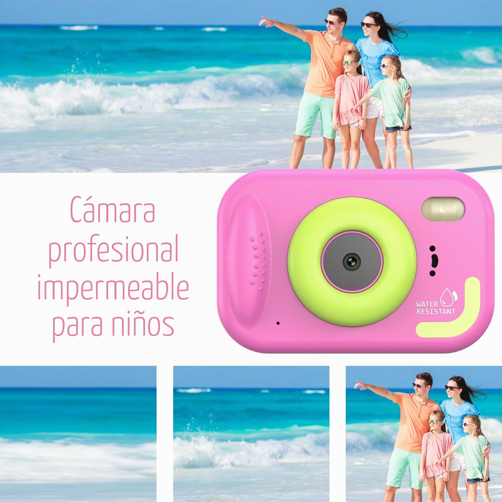 Cámara Fotos Infantil, Cámara Acuática para Niños, 48MP HD 1080P Cámara Impermeable para Niños con Pantalla de 2,4 Pulgadas Tarjeta de 32GB, Flash LED, Regalo para Niños y Niñas de 3-12 Años (Rosa)