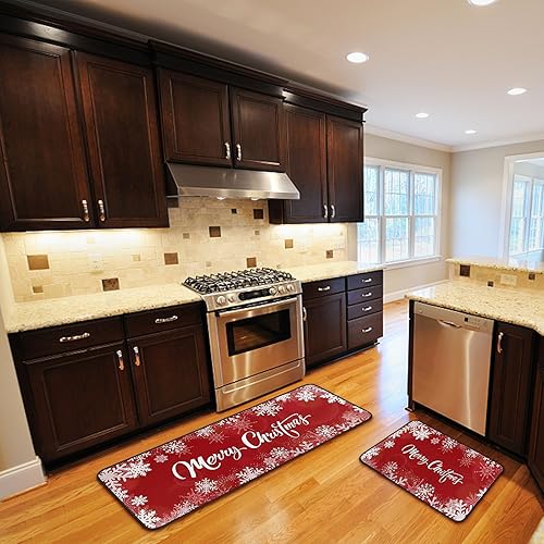 Miniatura 4 de Decoraciones de Navidad, 2 tapetes absorbentes para puerta, diseño de flores de nieve, tapetes para el hogar, cocina, tapetes de bienvenida,