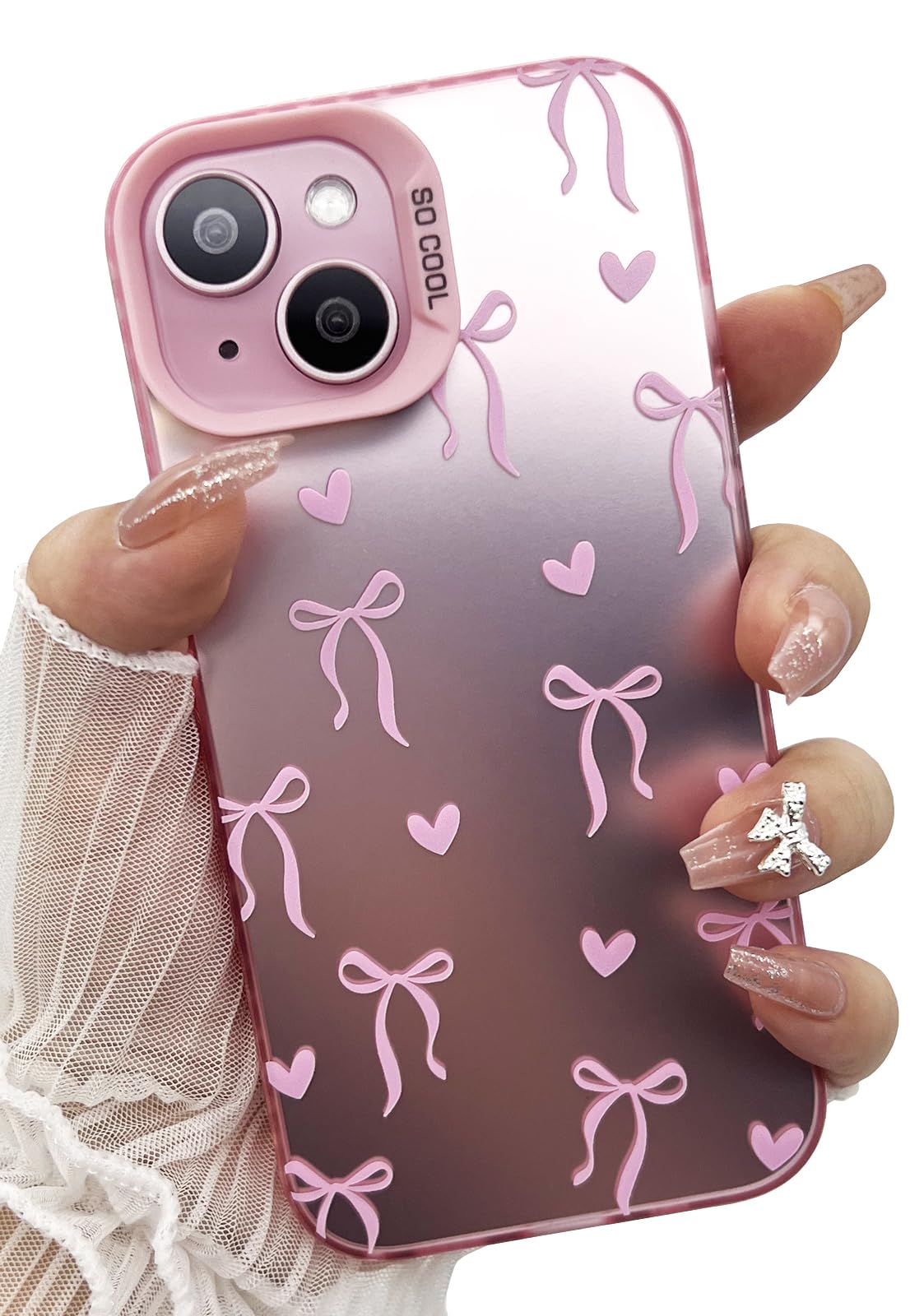 GaraiCkeey Cute Pink Bow Case for iPhone 16 Pro Max 6.9 inch, Fashion Aesthetic Ribbons Love Heart Pattern Phone Cases, Slim Hard Shockproof