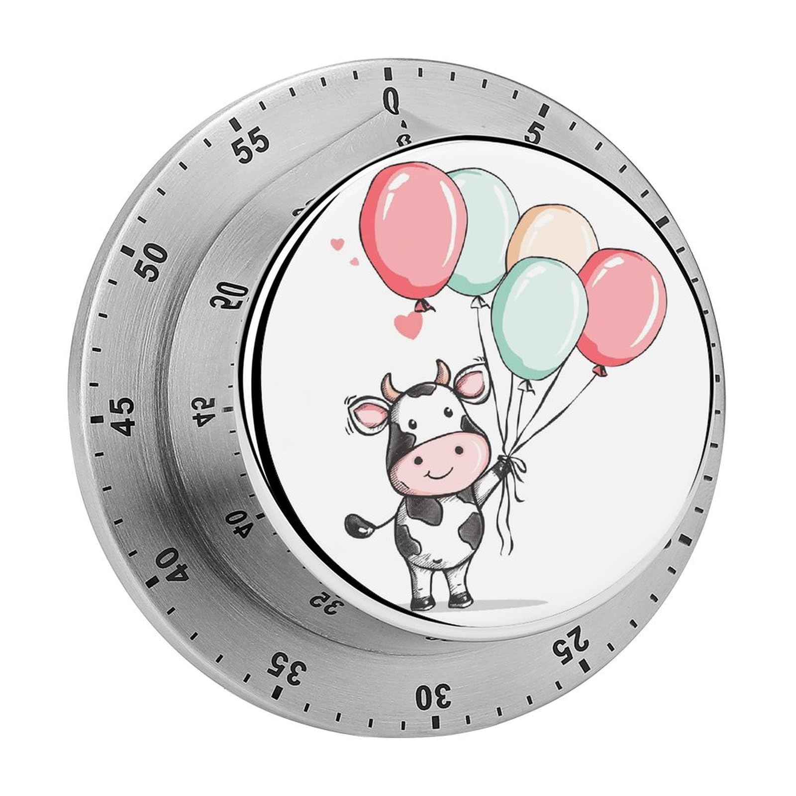 Balloon and Cow Manual Countdown Timer with Magnetic Base Visual Mechanical Timer for Classroom Home Study and Cooking