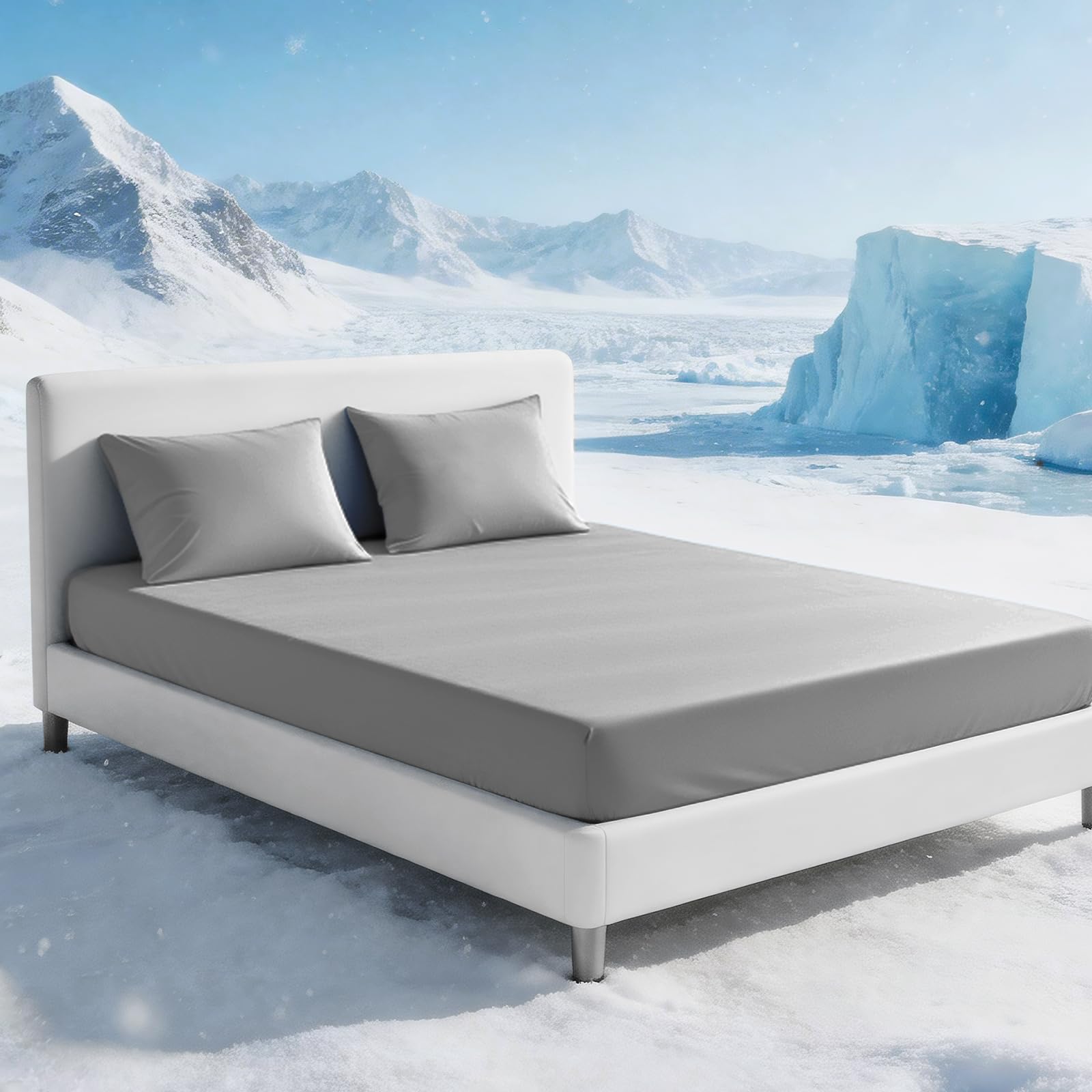 Tokokimo Double Cooling Bed Sheets 35cm Deep Pocket - Microfiber Grey Double Fitted Sheet with 2 Pillowcases Breathable Summer Bed Sheets for Night Sweats, 135x190cm (Fits Mattress Up to 35cm) — image 1