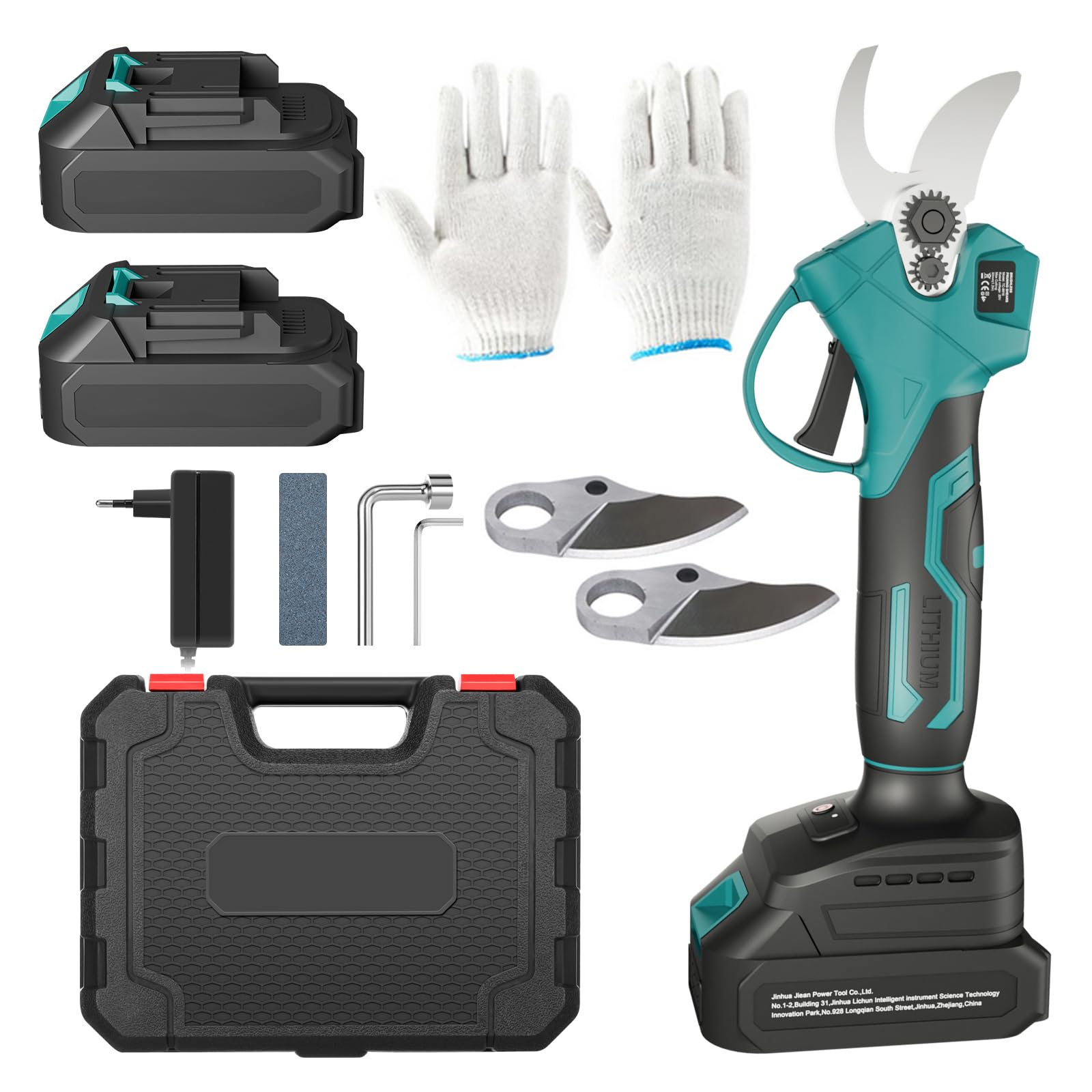 Sécateur électrique sans fil, Geevorks sécateur électrique 20V avec sac de transport, 2×2.0 Ah batterie et chargeur, interrupteur de sécurité, poignée softgrip diamètre de coupe 15-30 mm avec 2* lames