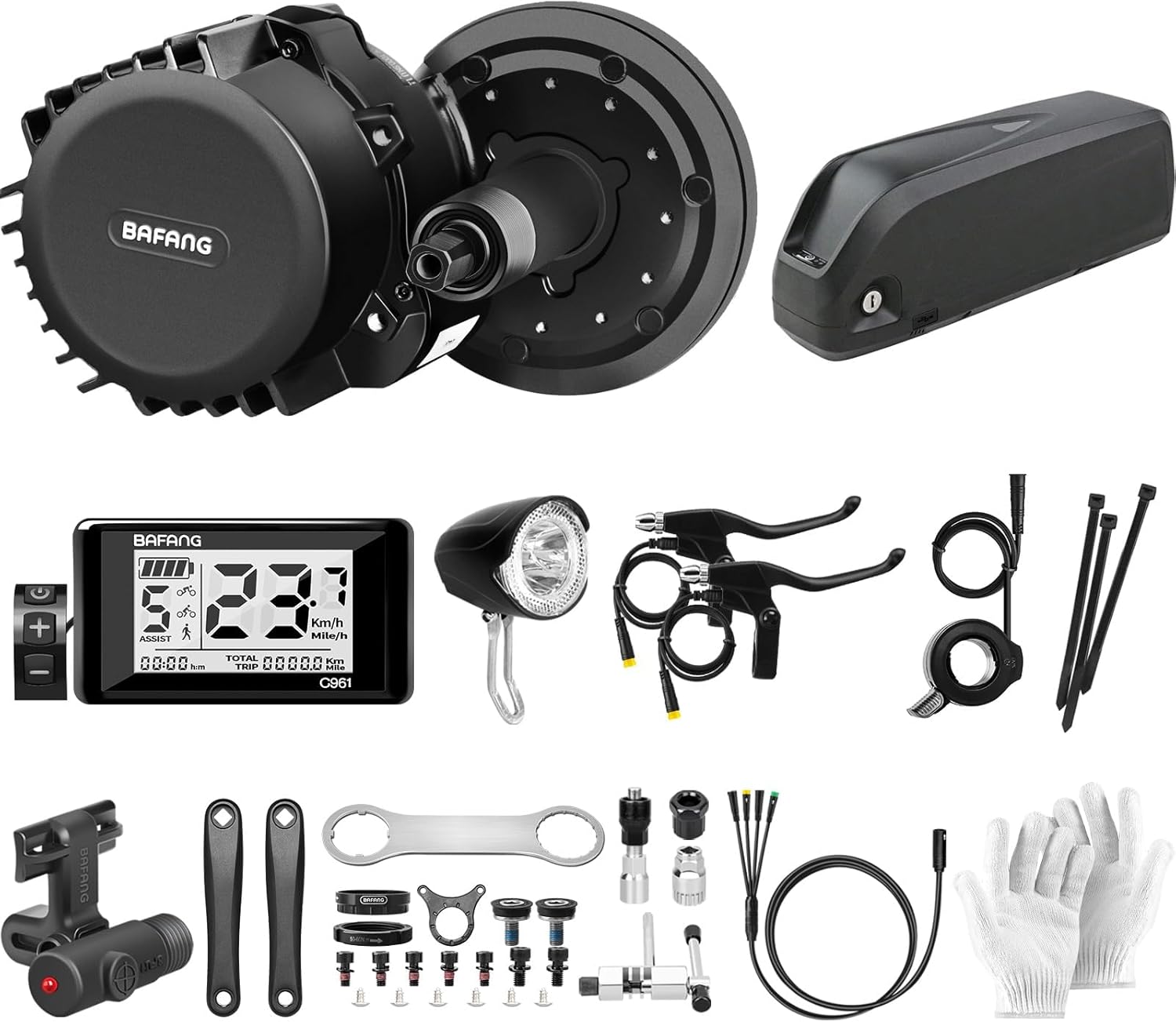 BAFANG 1000w 48V Central Motor with BBS03 Battery Conversion Kit ebike Display C961, 48V 13AH Battery and Charger