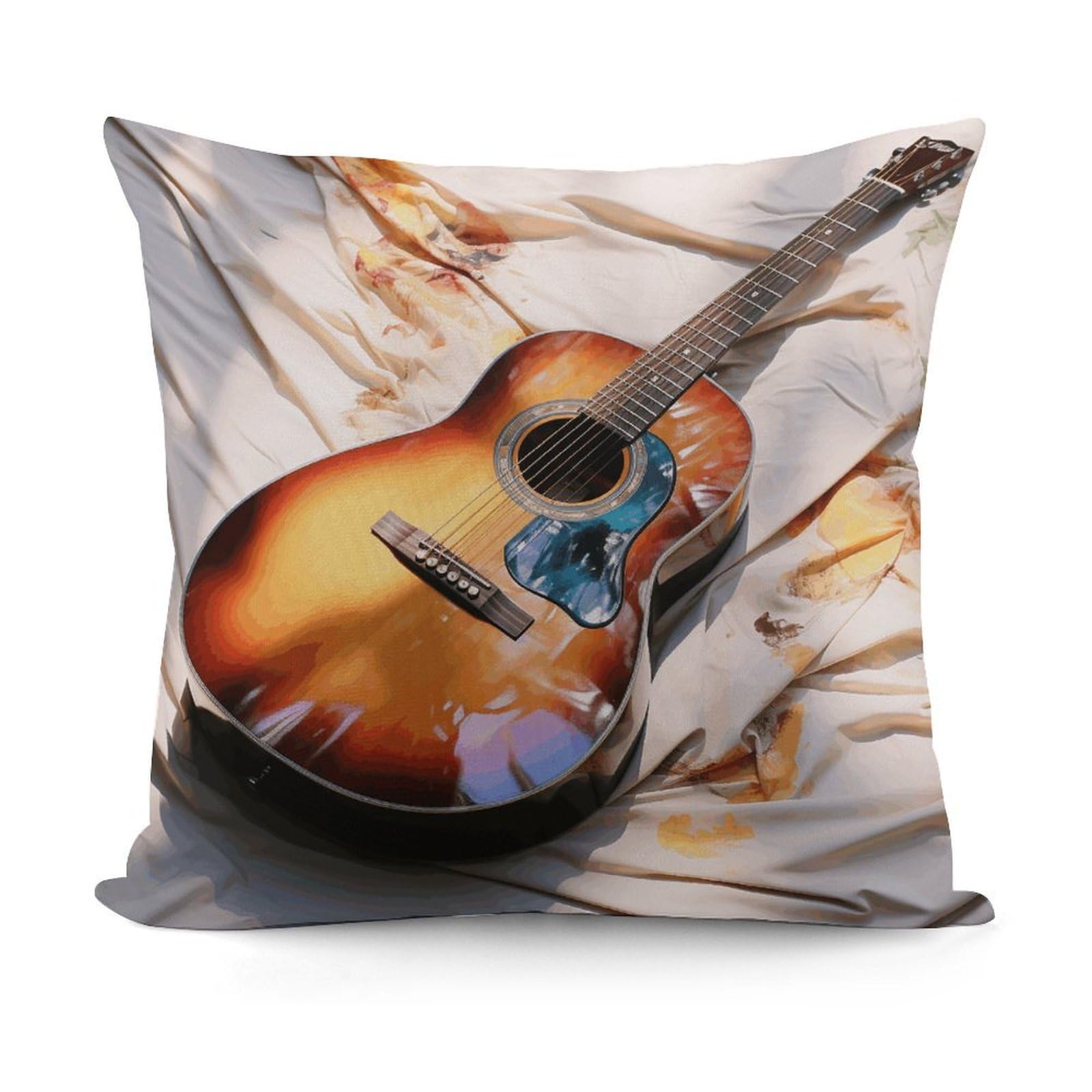 VstaDank Watercolor Acoustic Guitar Pillow Covers Soft Plush Decorative Square Pillow Cover Modern Breathable Pillowcases Pillowcase with Invisible Zipper 18x18 Inches for Sofa Living Room